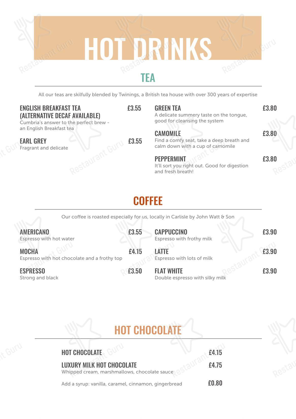 Меню паба и бара The Back Bar, Keswick - Ночное меню