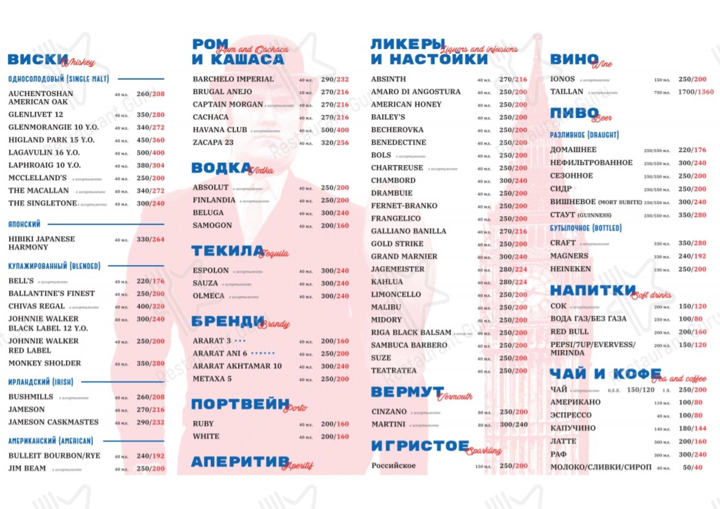 Меню The Bell Pub - еда и напитки