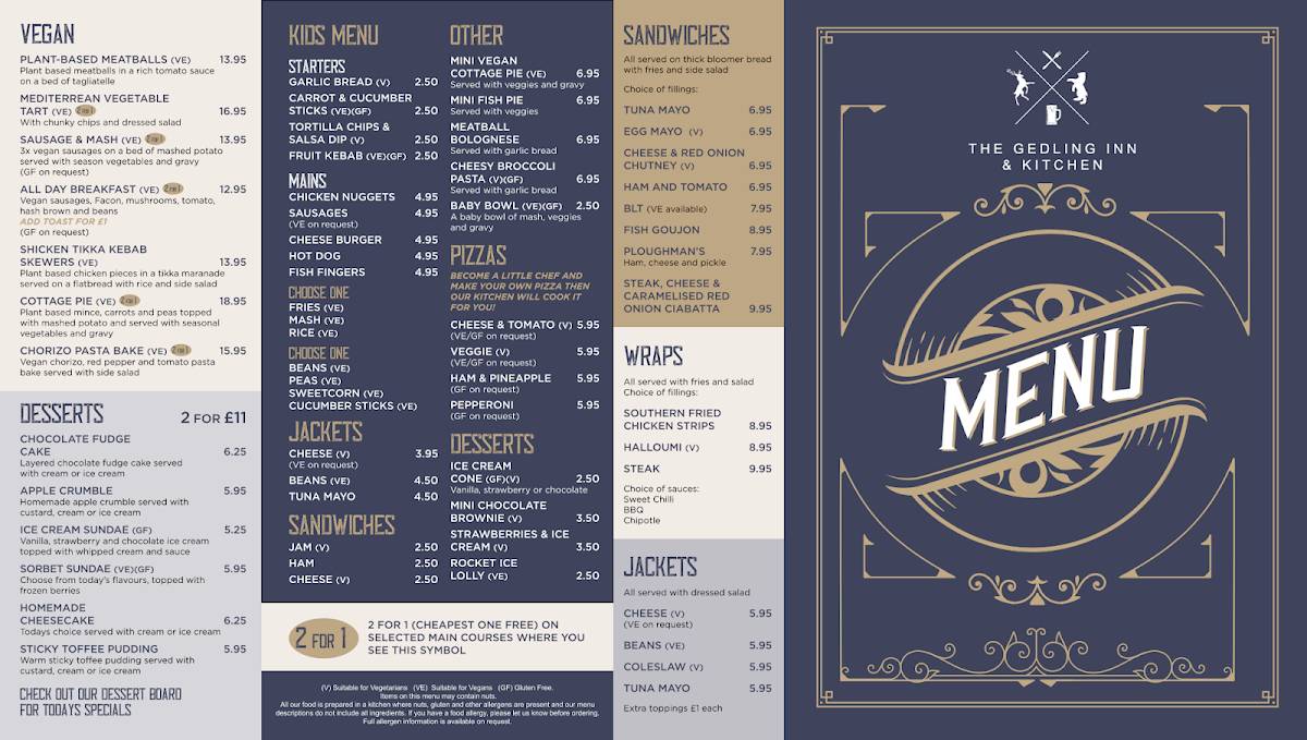 The Gedling Inn меню