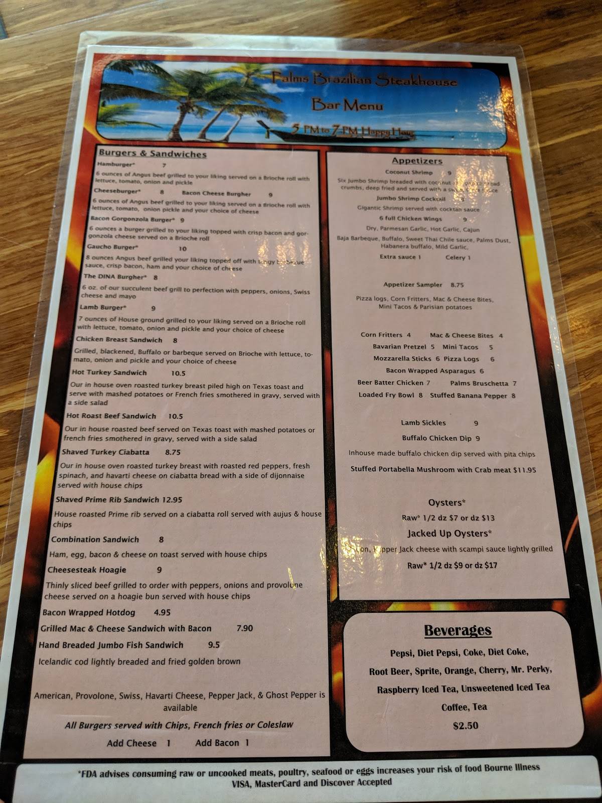 The Palms Brazilian Steakhouse меню