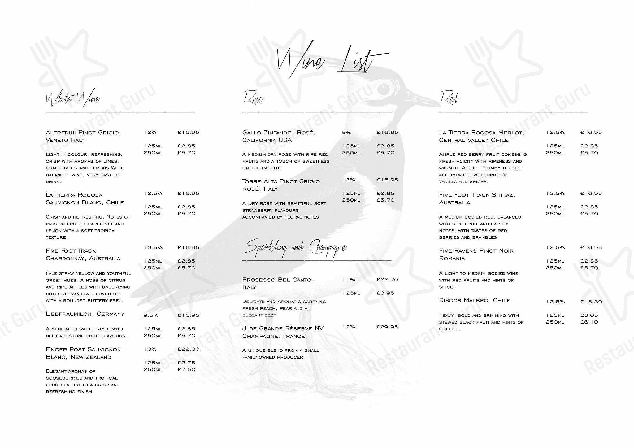 Carte menu паба и бара Pyewipe Lodge Hotel в Линкольне