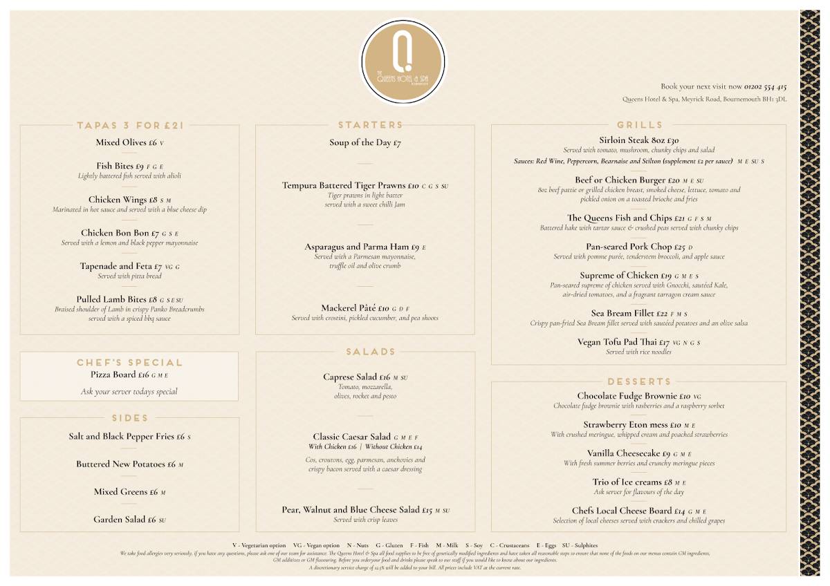 The Queens Restaurant меню