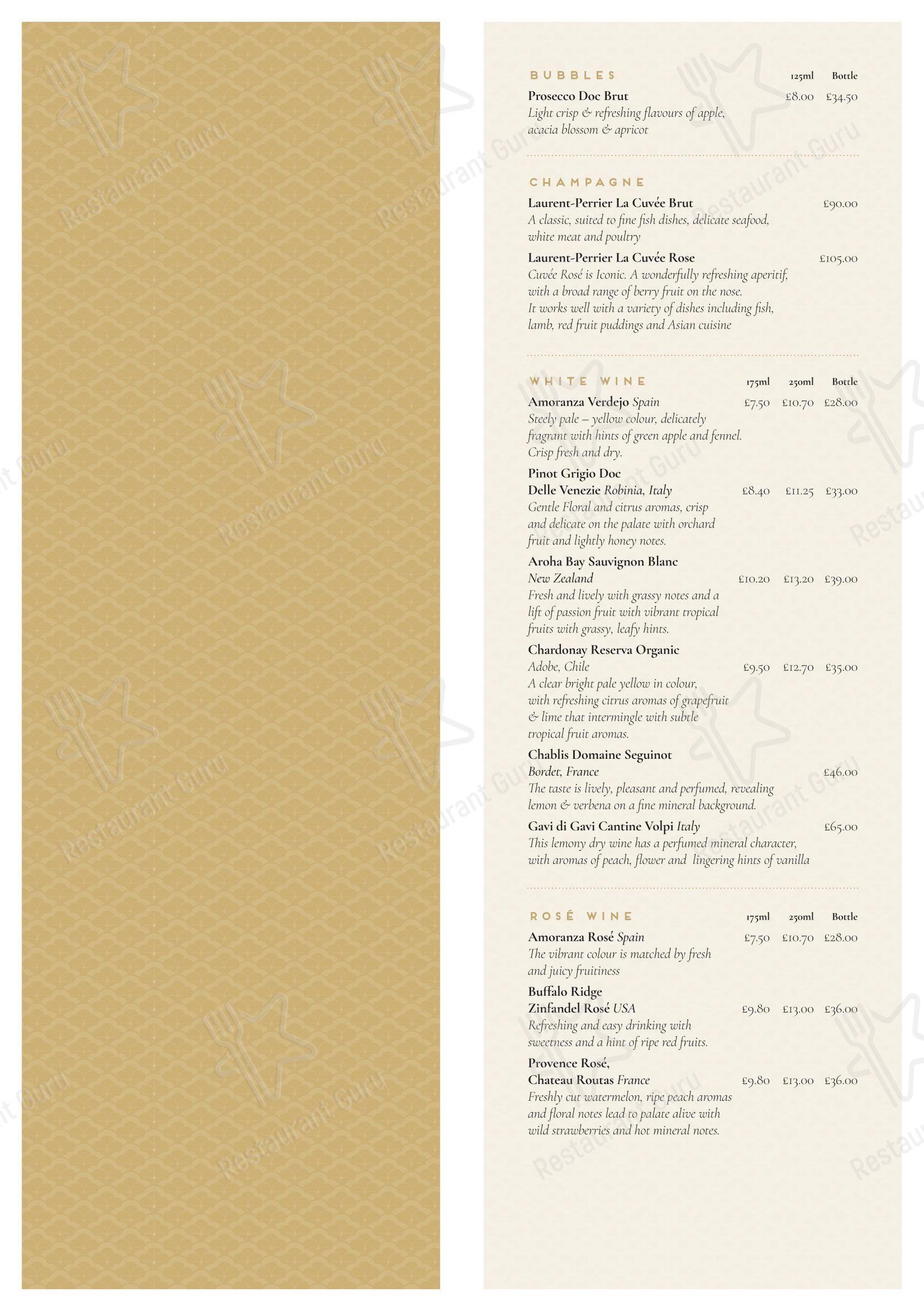 Меню напитков ресторана The Queens Restaurant в Борнмуте