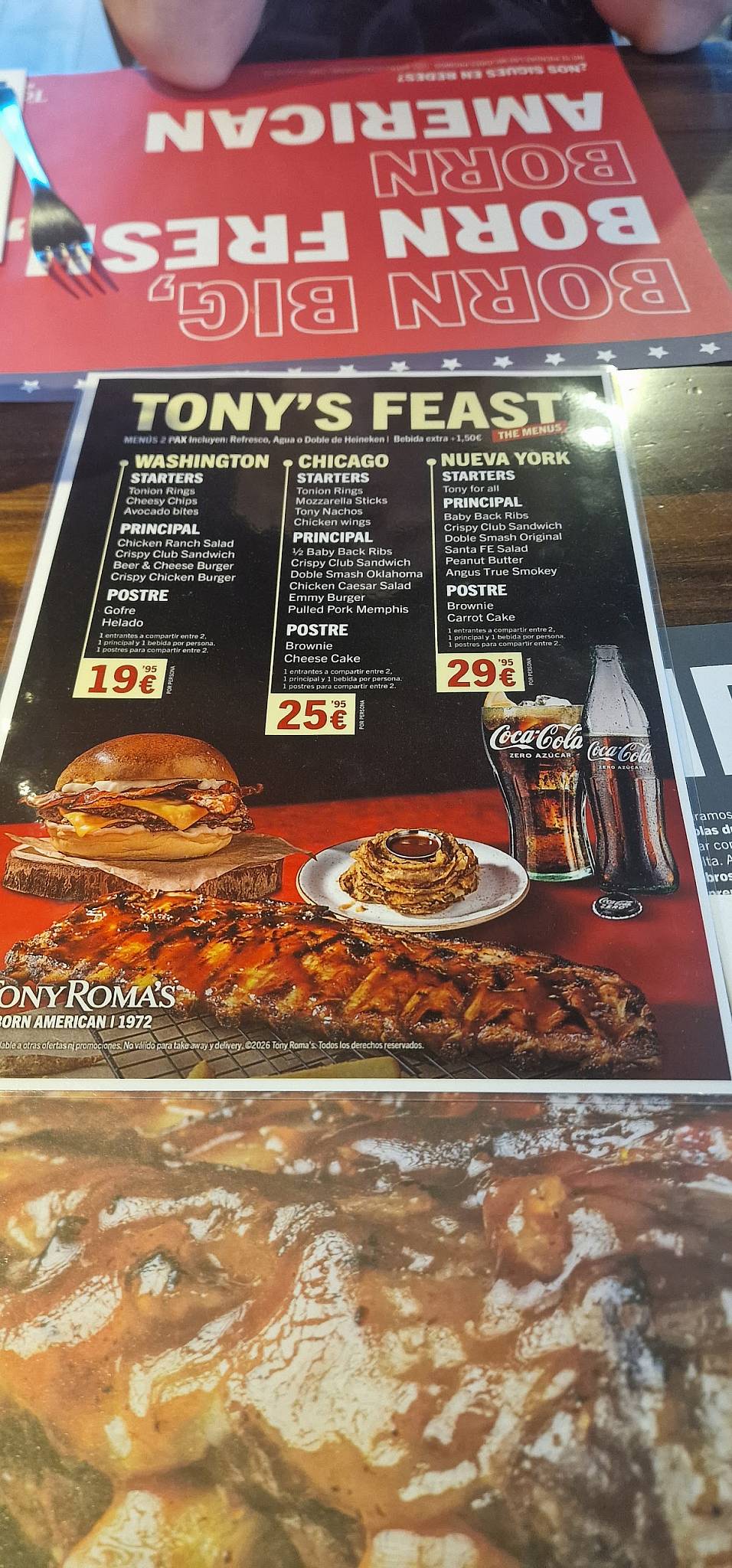 Tony Roma's меню