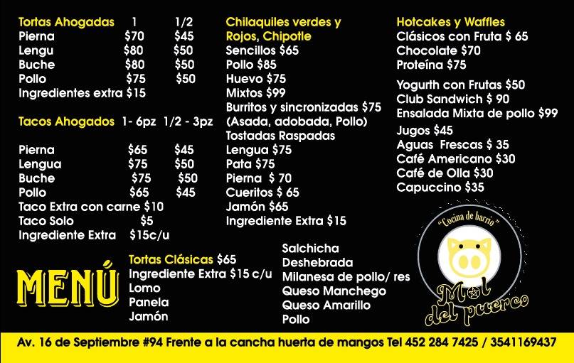 Mal del Puerco -Cocina de Barrio- Los Reyes de Salgado меню