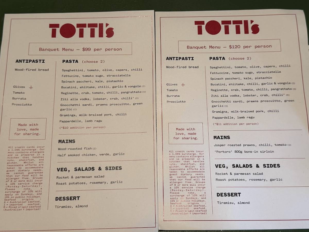 Totti's Rozelle меню