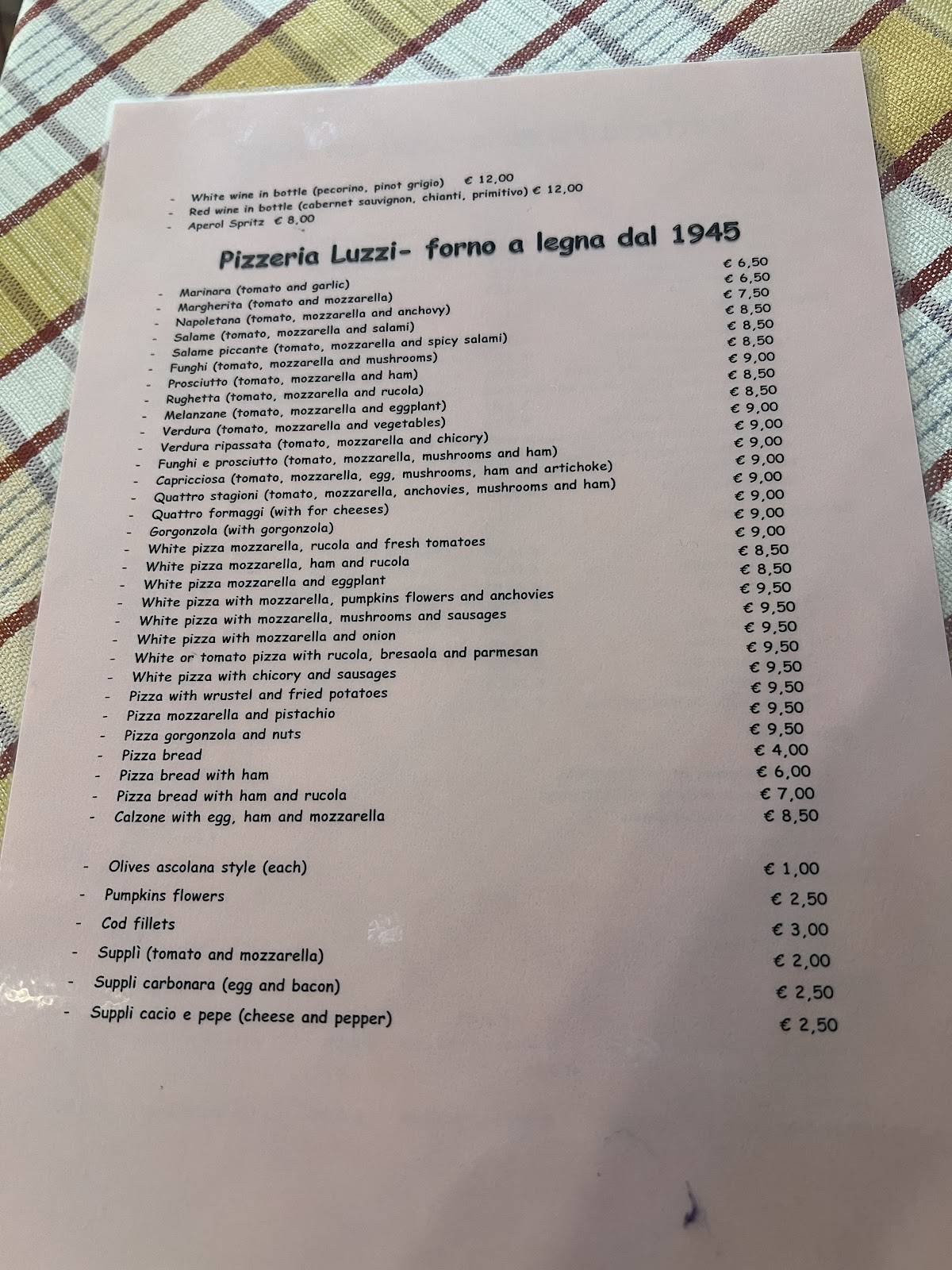 Trattoria Luzzi меню