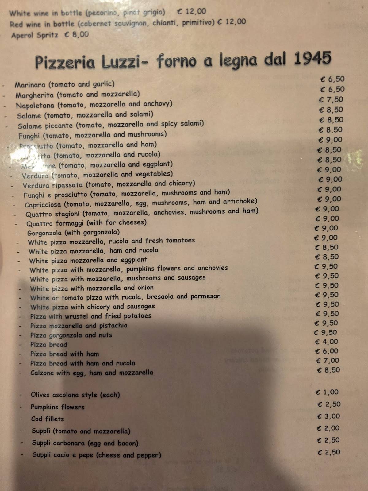 Trattoria Luzzi меню