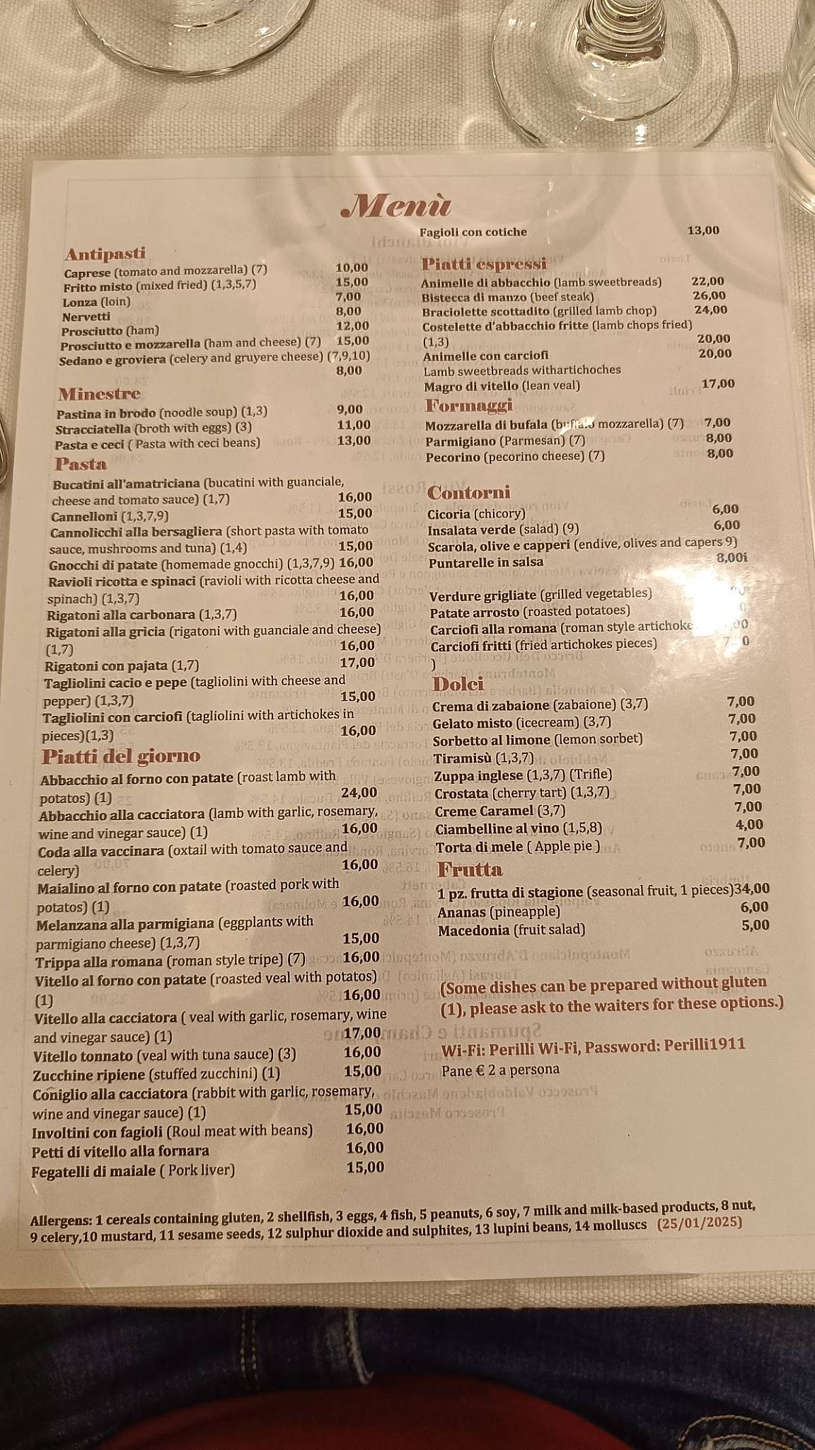 Trattoria Perilli меню