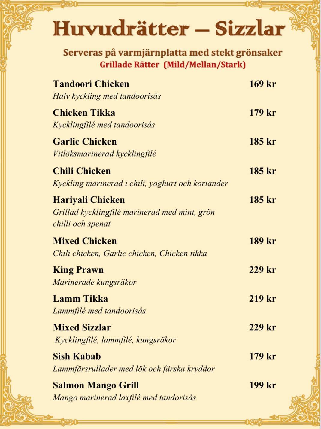 Tripti Indisk Restaurang меню