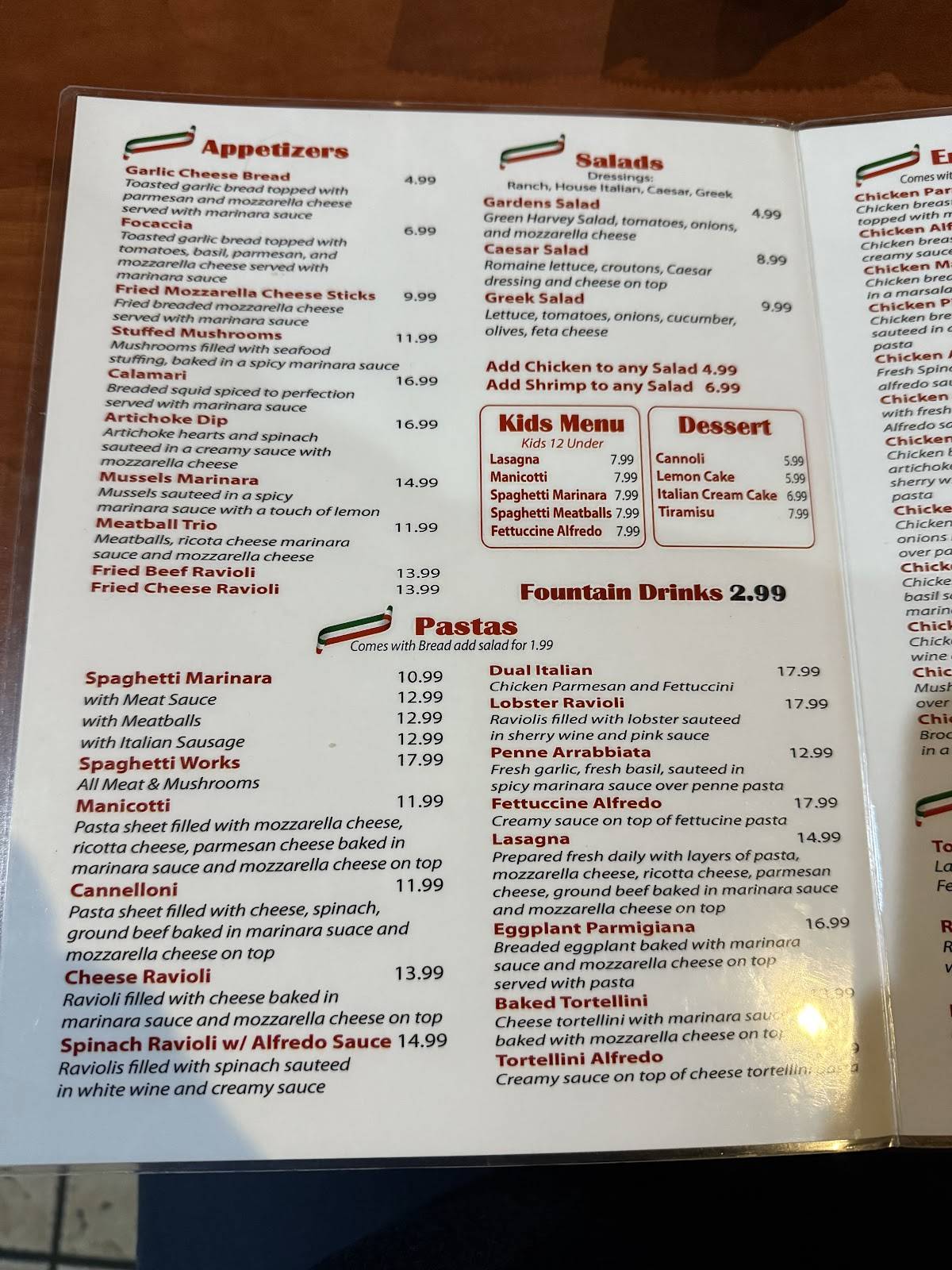 Tuscany's меню