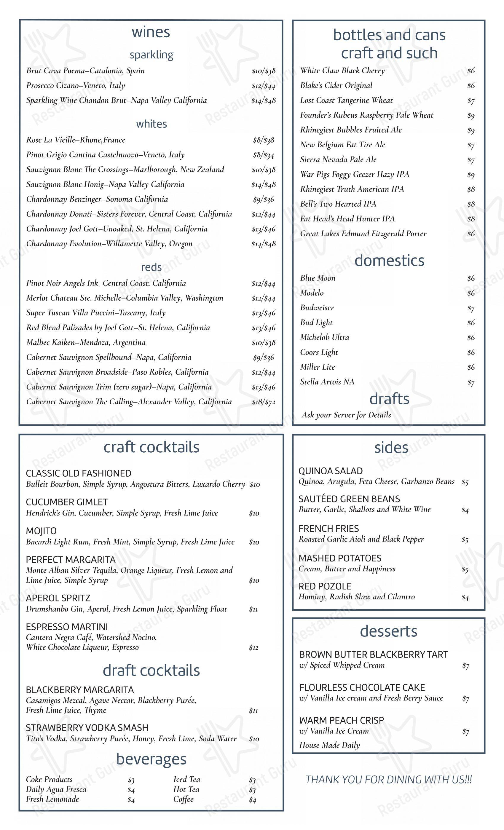 Takeaway Menu ресторана Two Rivers Restaurant and Bar
