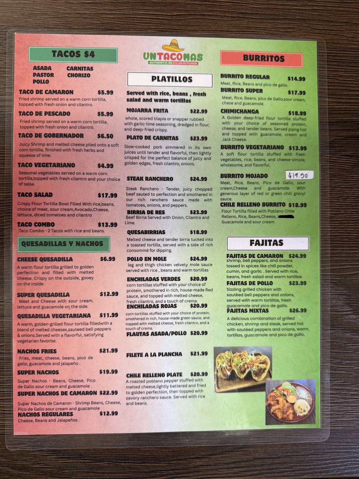 UN TACO MAS меню
