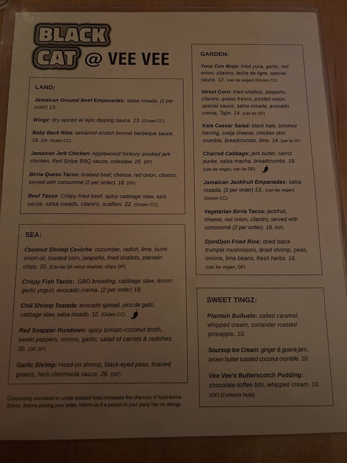 Vee Vee меню