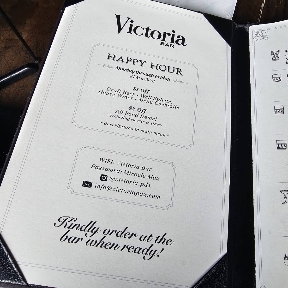 Victoria Bar меню