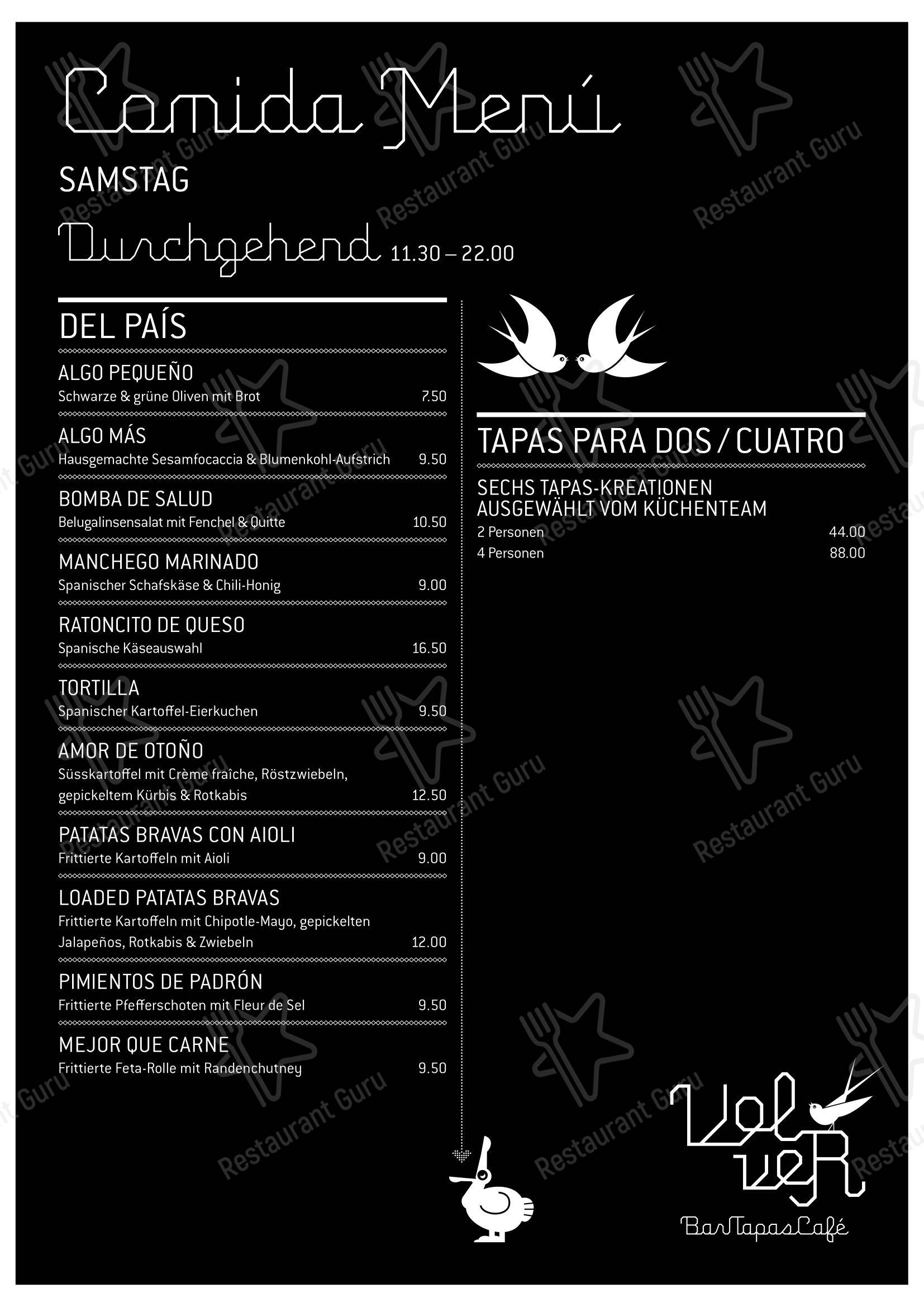 Volver BarTapasCafé в Берне - Основное меню