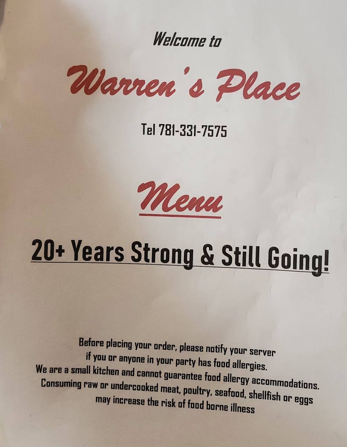 Warren's Place меню