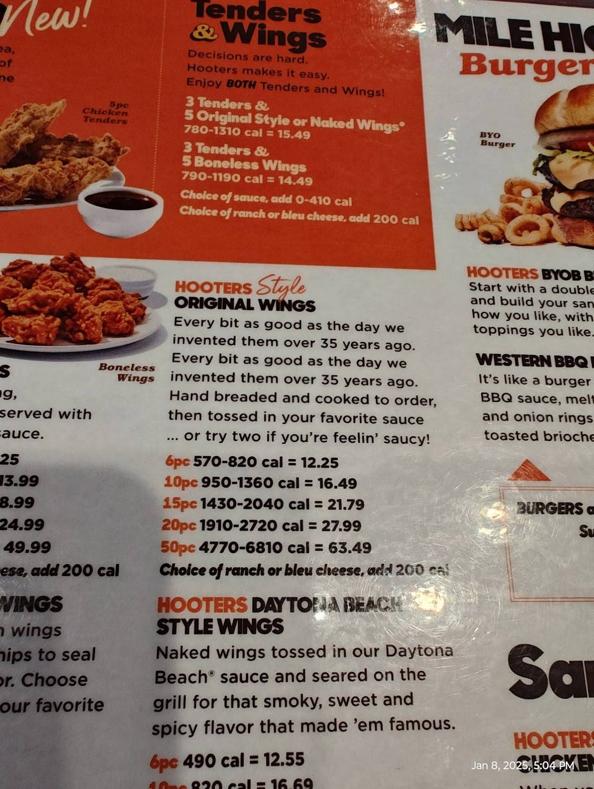 Hooters меню
