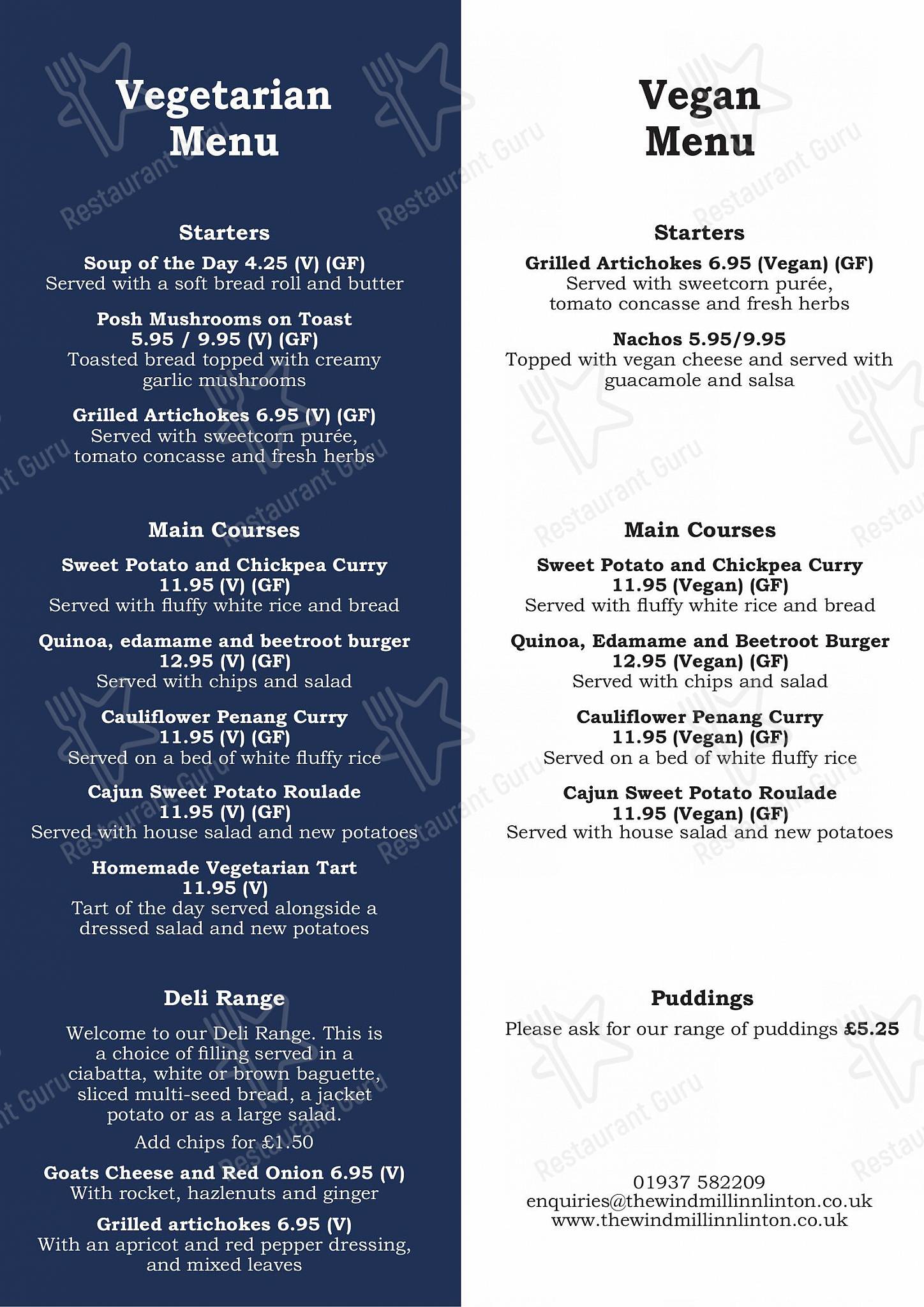 The Windmill Inn в Уэзерби - Cafe menu