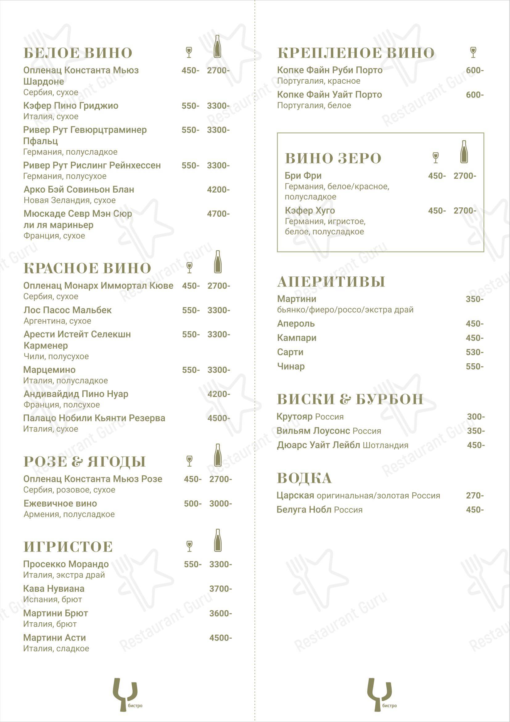 Меню ресторана Y Bistro