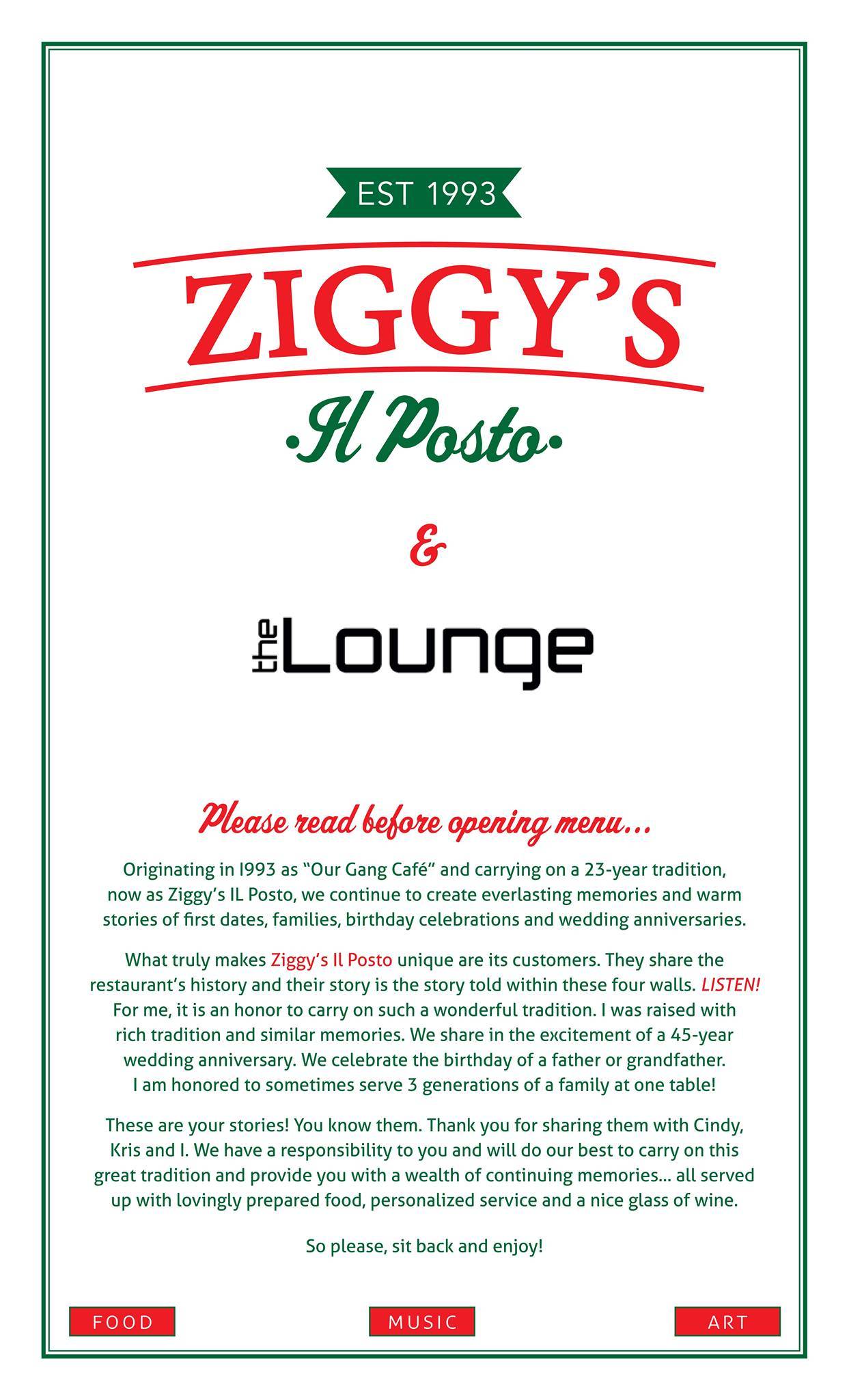 Ziggy's Il Posto меню