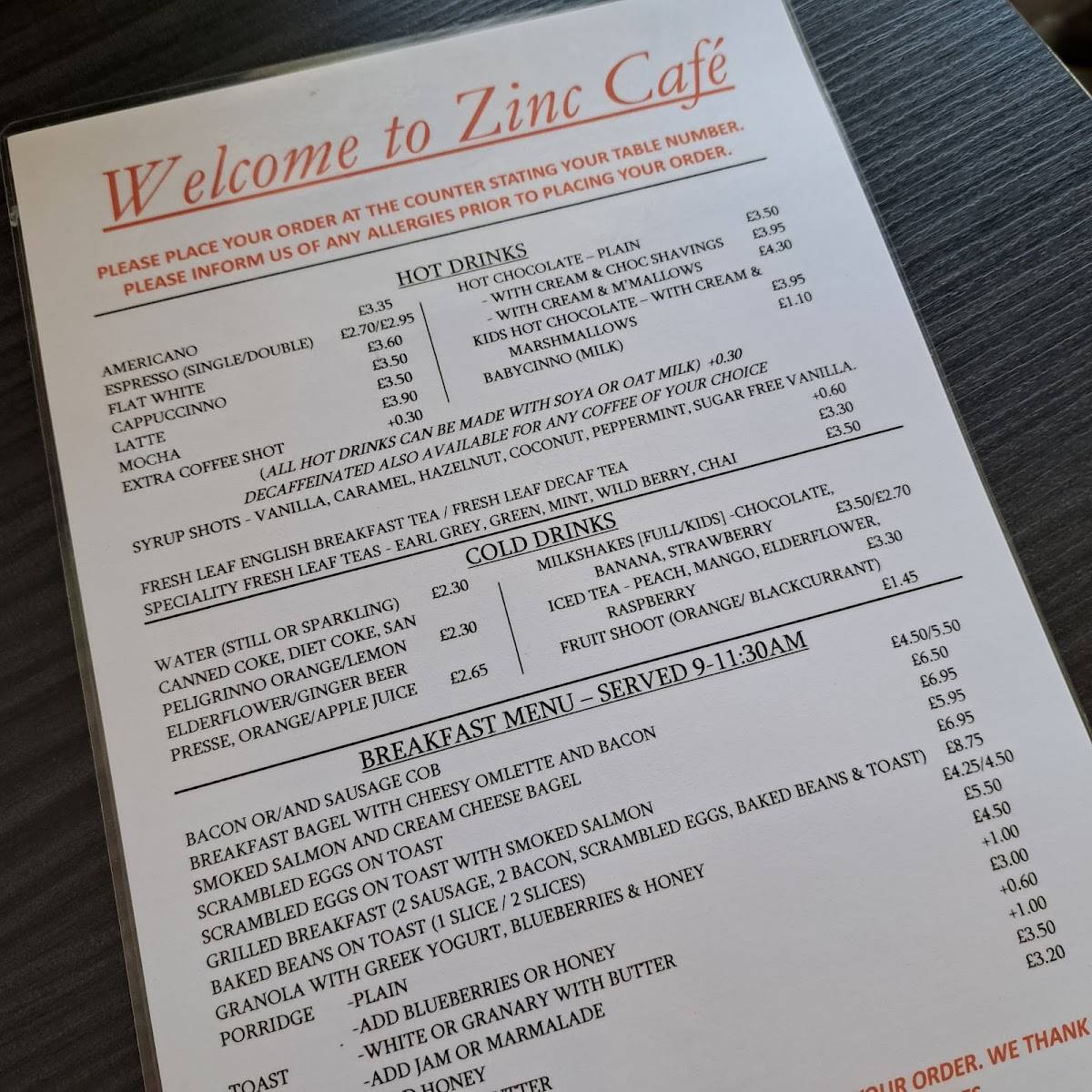 Zinc Home & Gift меню