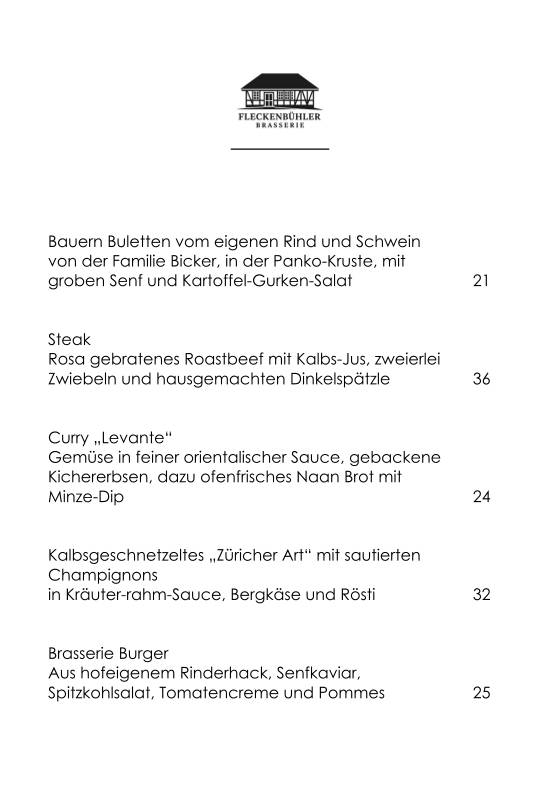 die Fleckenbühler Brasserie меню
