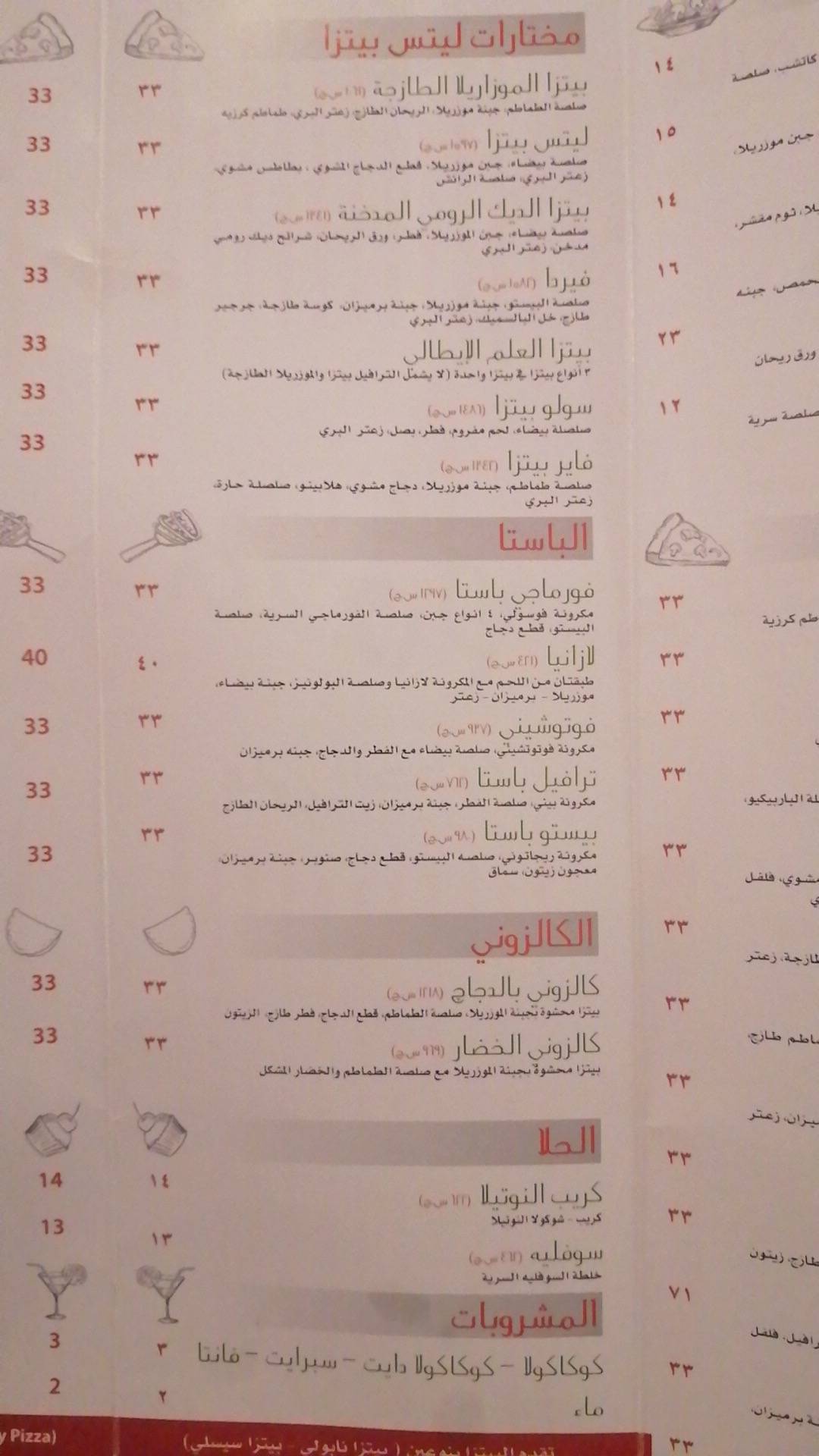 ليتس بيتزا меню