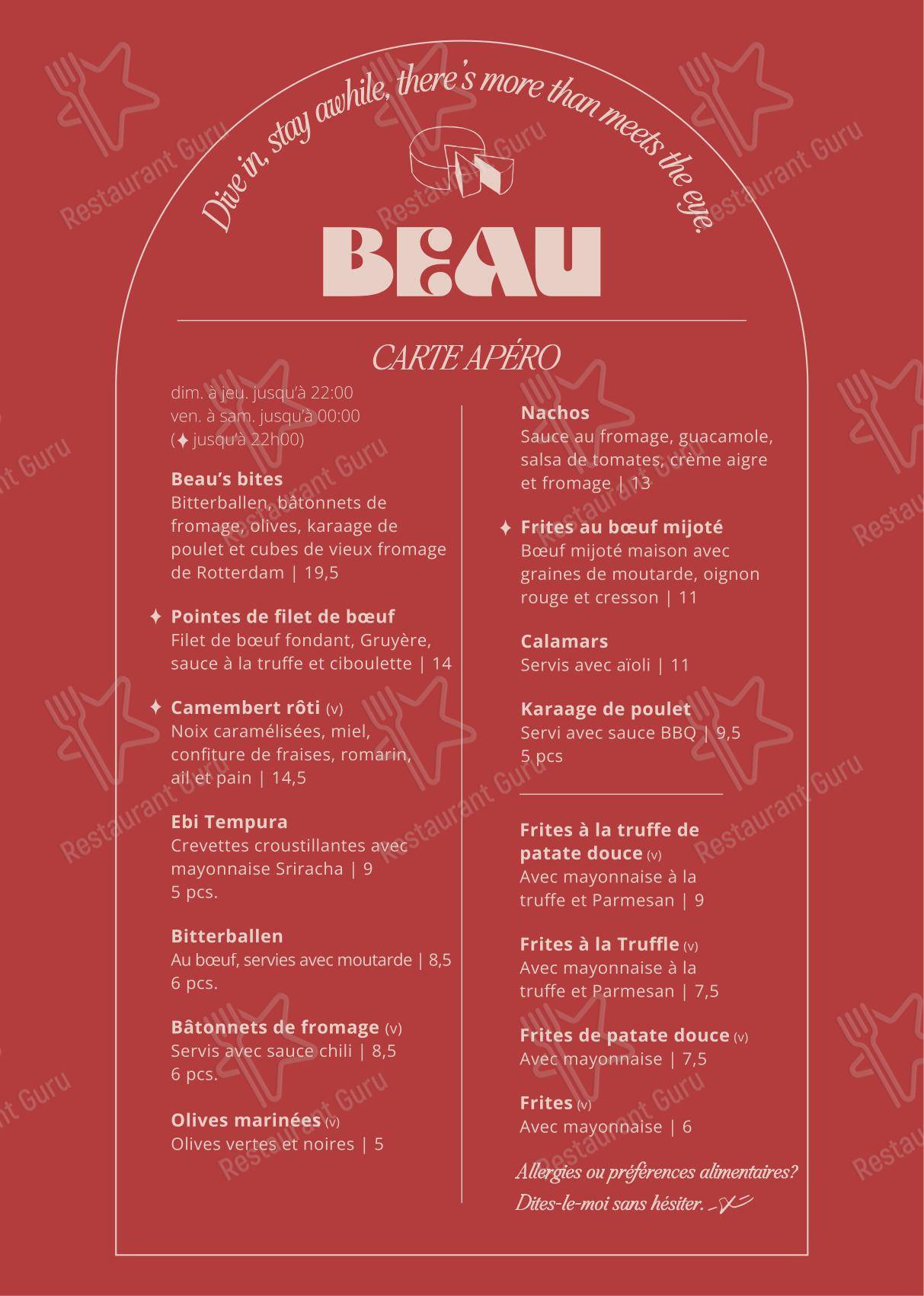 Меню ресторана Beau Restobar - 菜单