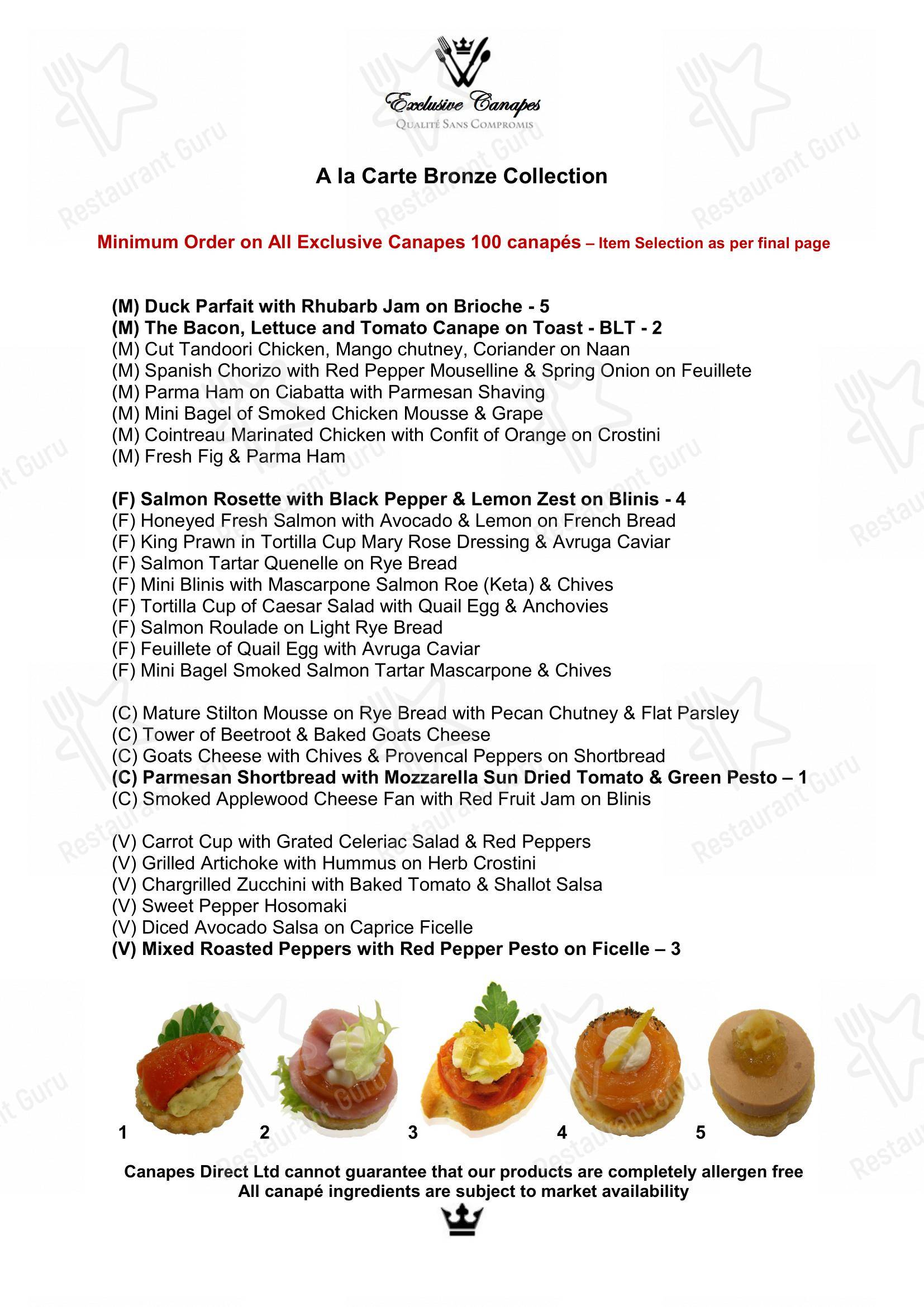 Canapés Direct в Гринфорде - Меню