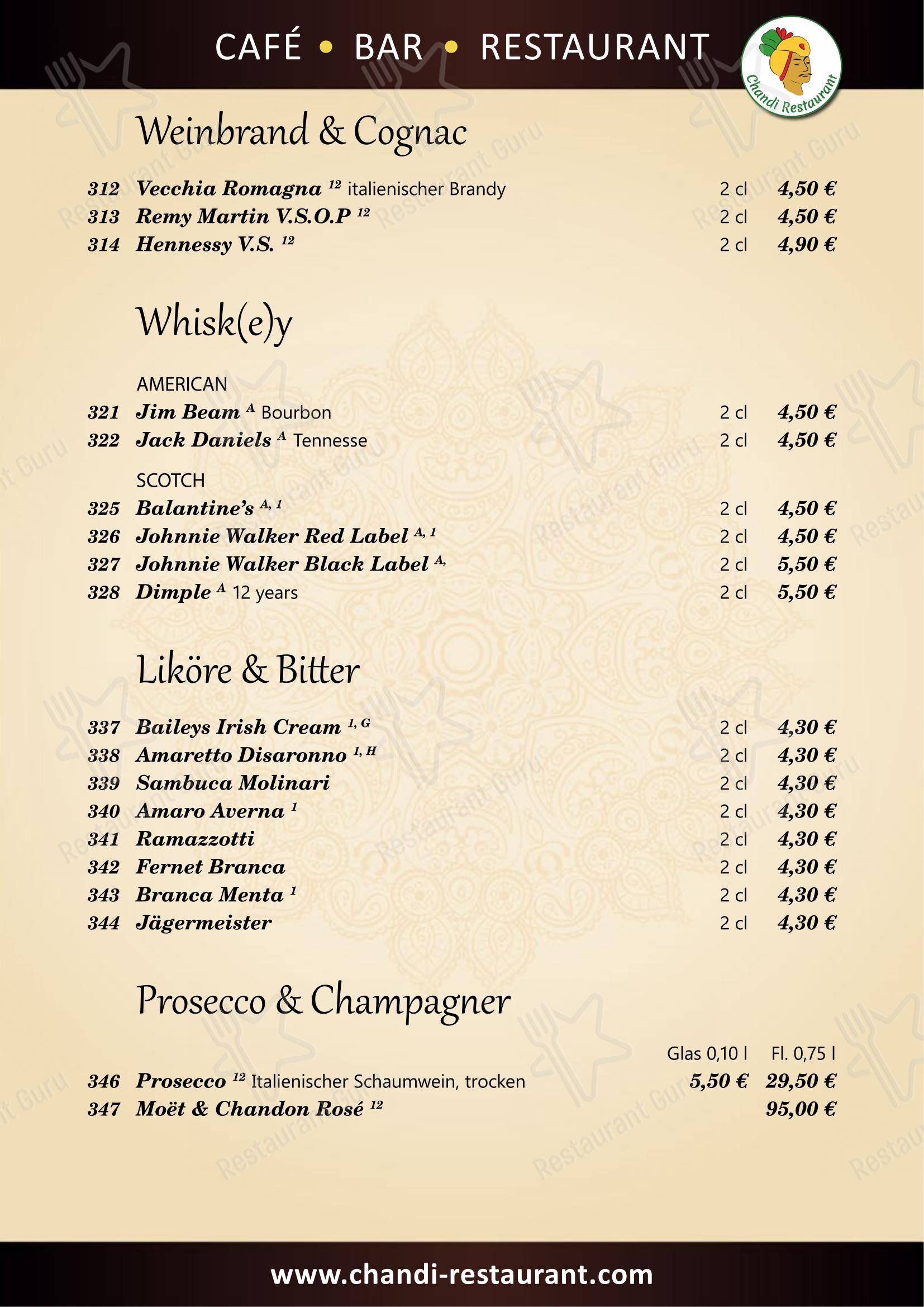 Chandi indisches Restaurant в Берлине - 菜单