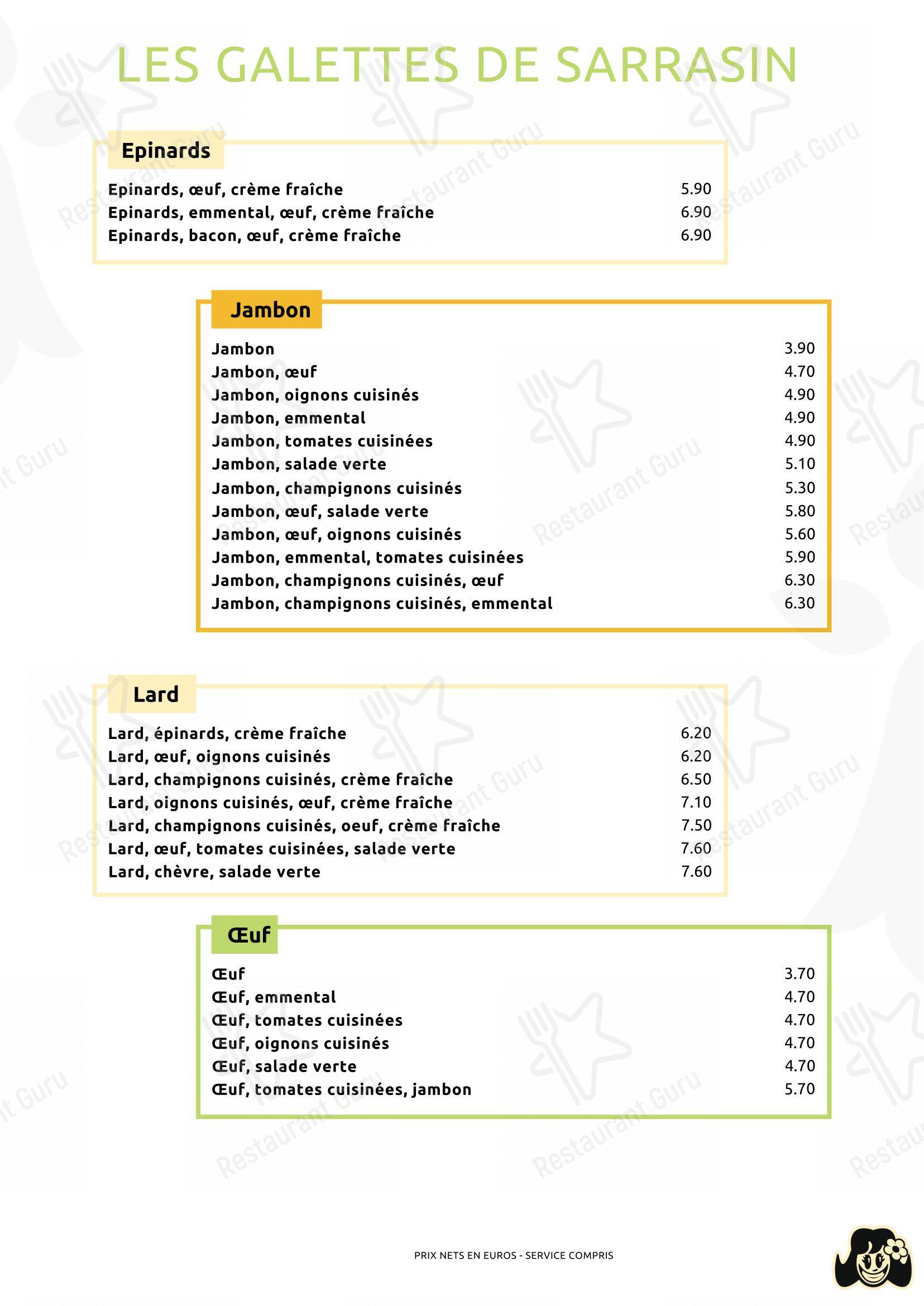 Меню кафе Creperie les Piplettes