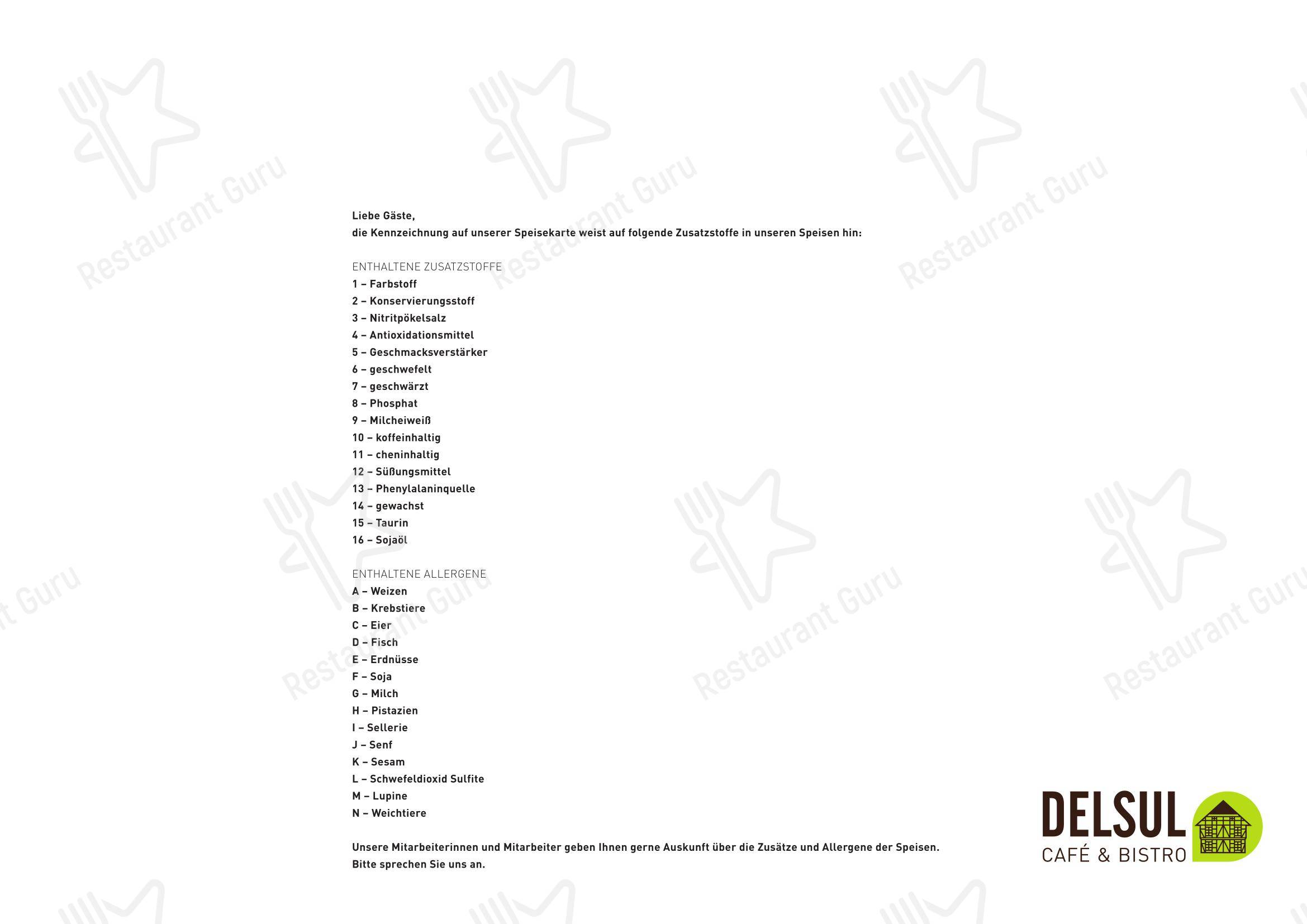 Меню кафе DELSUL - Café & Bistro