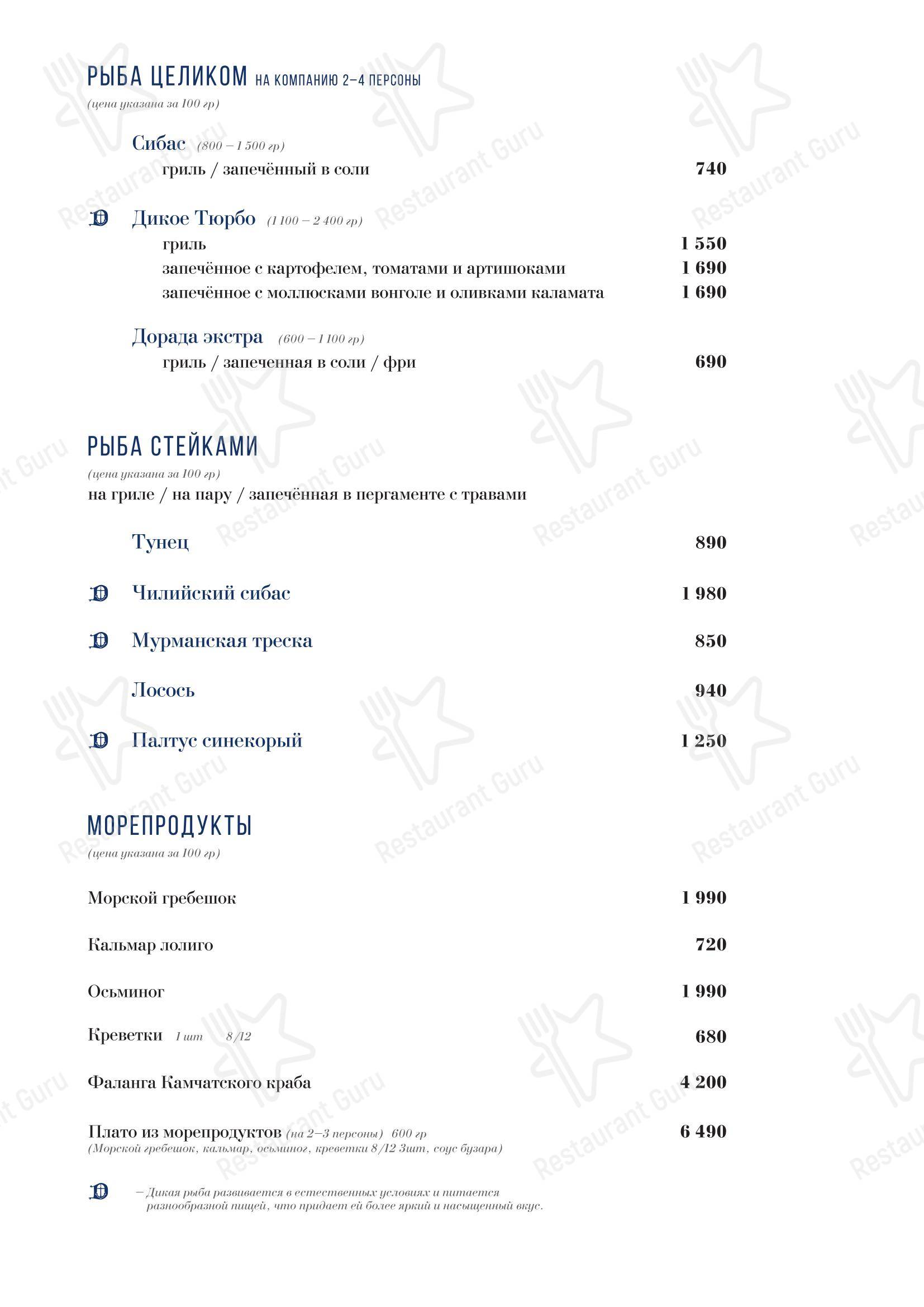 Меню напитков ресторана Дель Маре