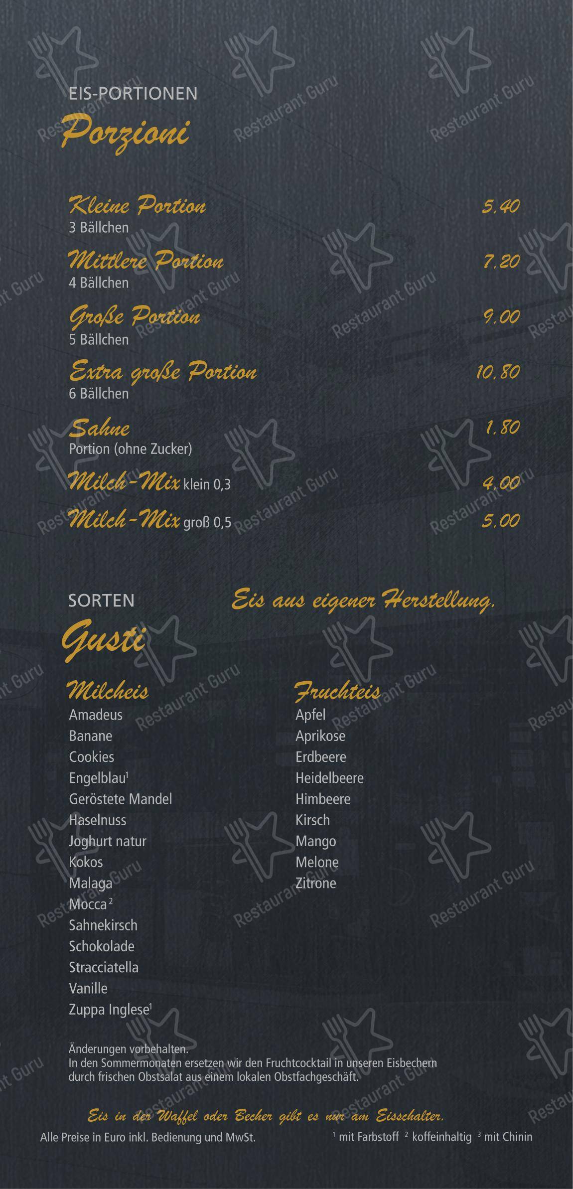 Eiscafé Riviera в Фирнхайме - Меню