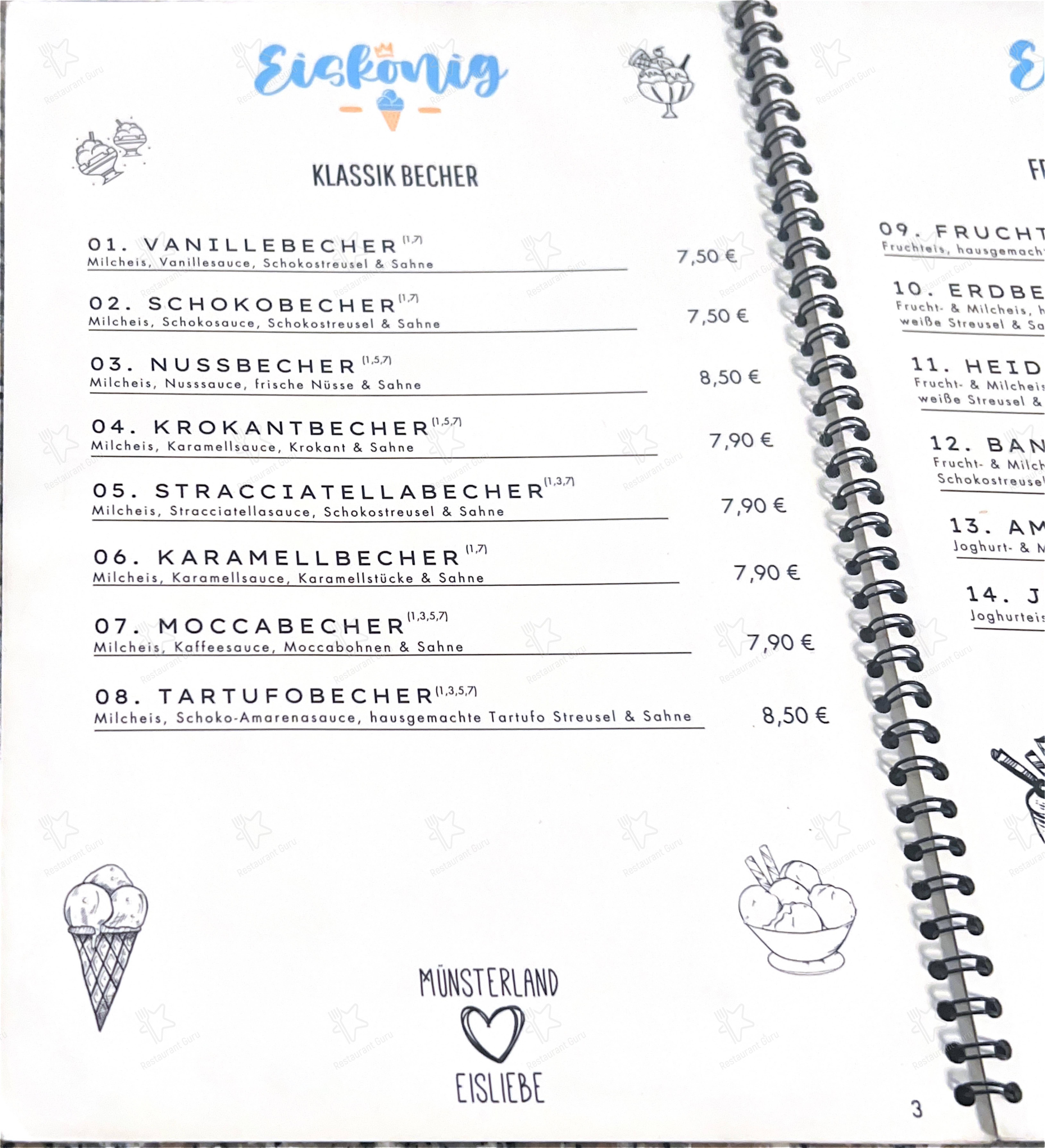 Меню Eiskönig в Рекене