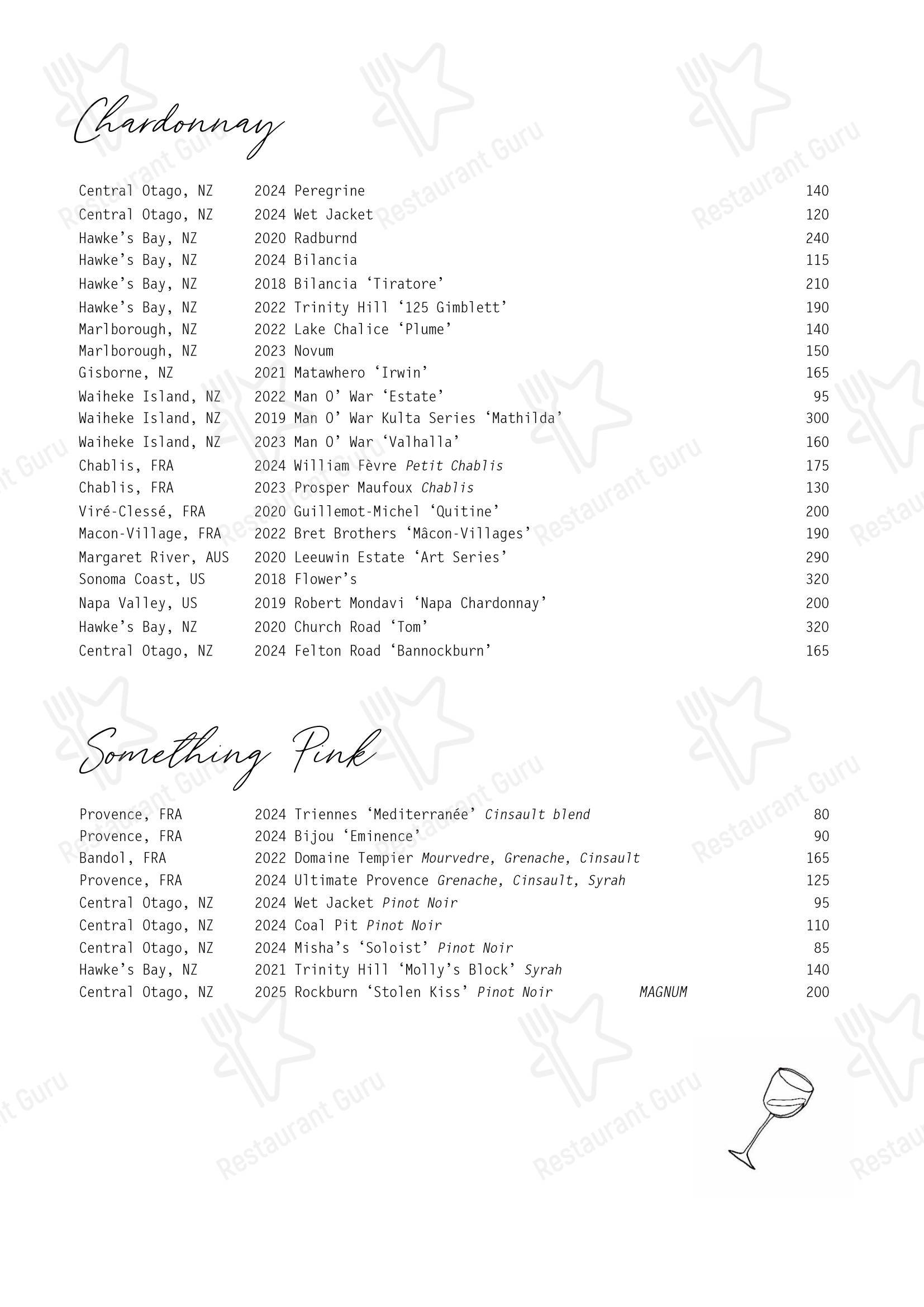 Lunch Menu ресторана Esther Restaurant