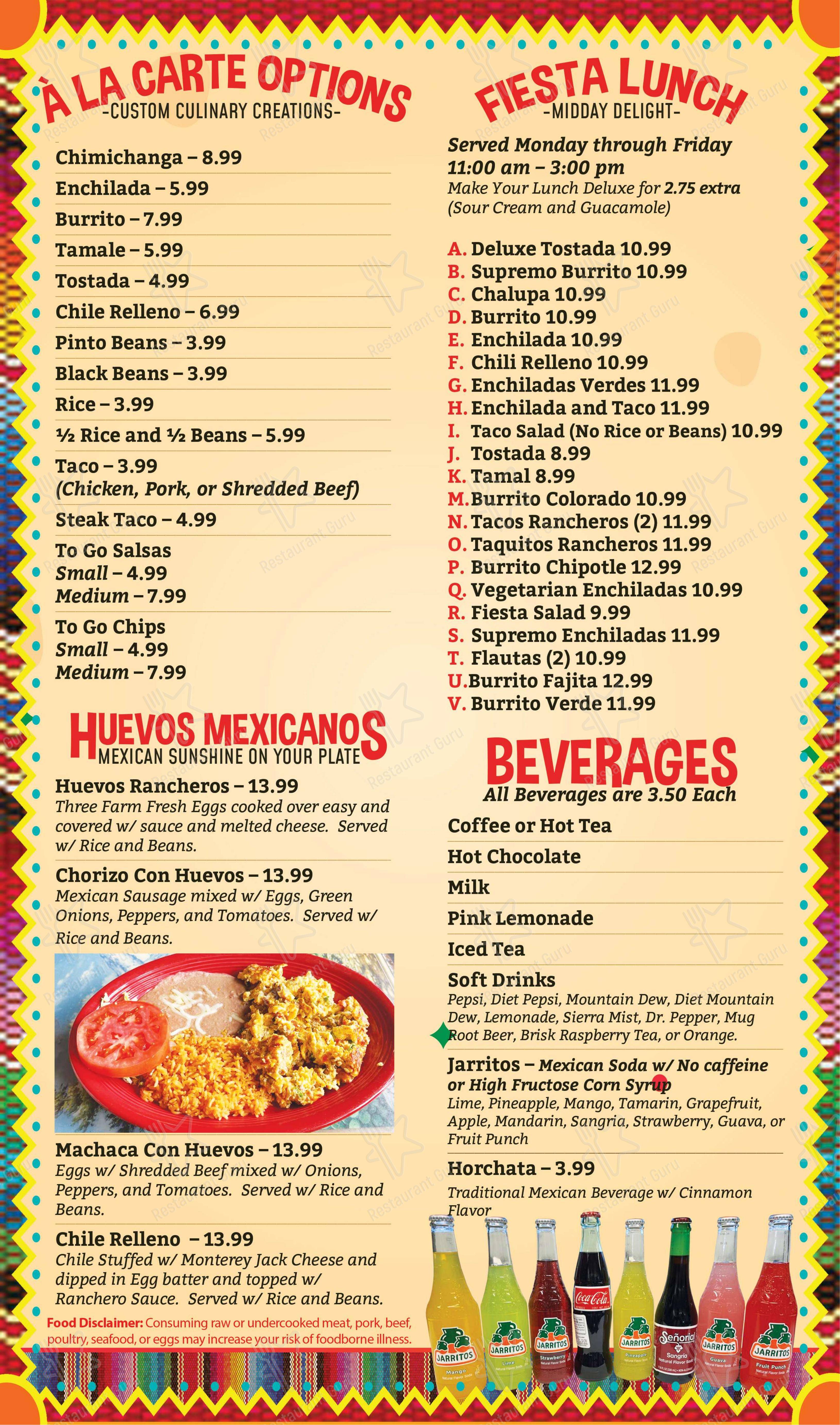 Меню паба и бара Fiesta Cafe Bar - Меню