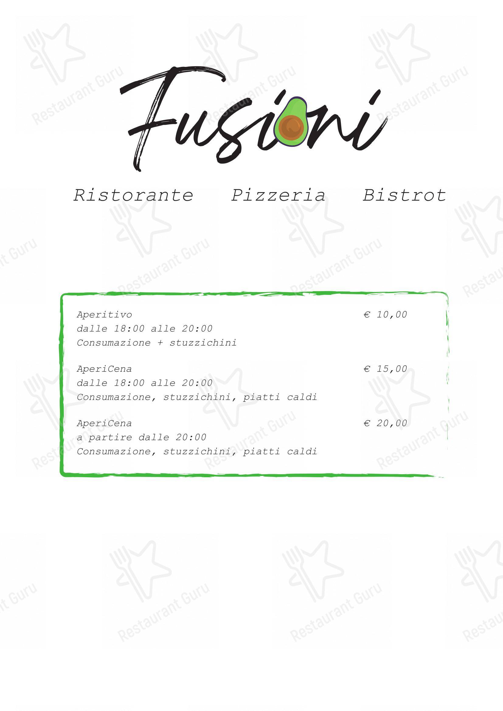 Меню ресторана Fusioni