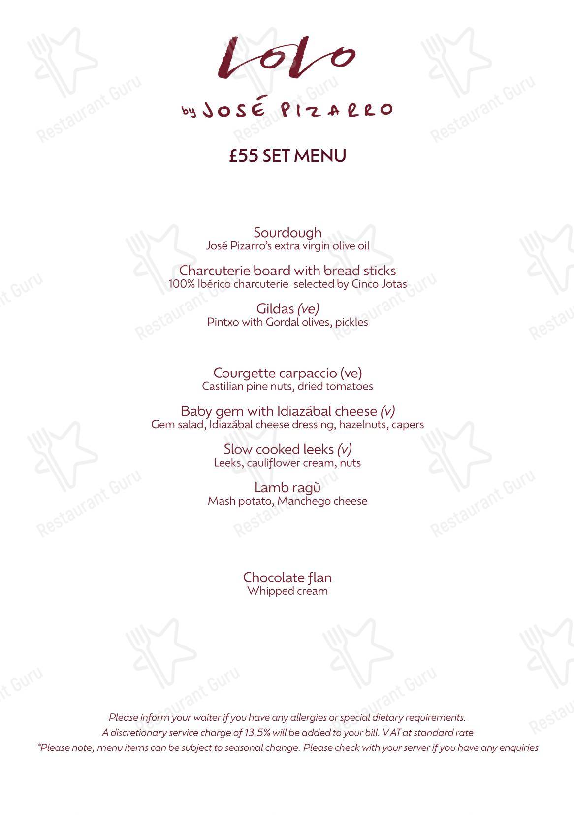 Lolo by José Pizarro в Лондоне - Bar menu