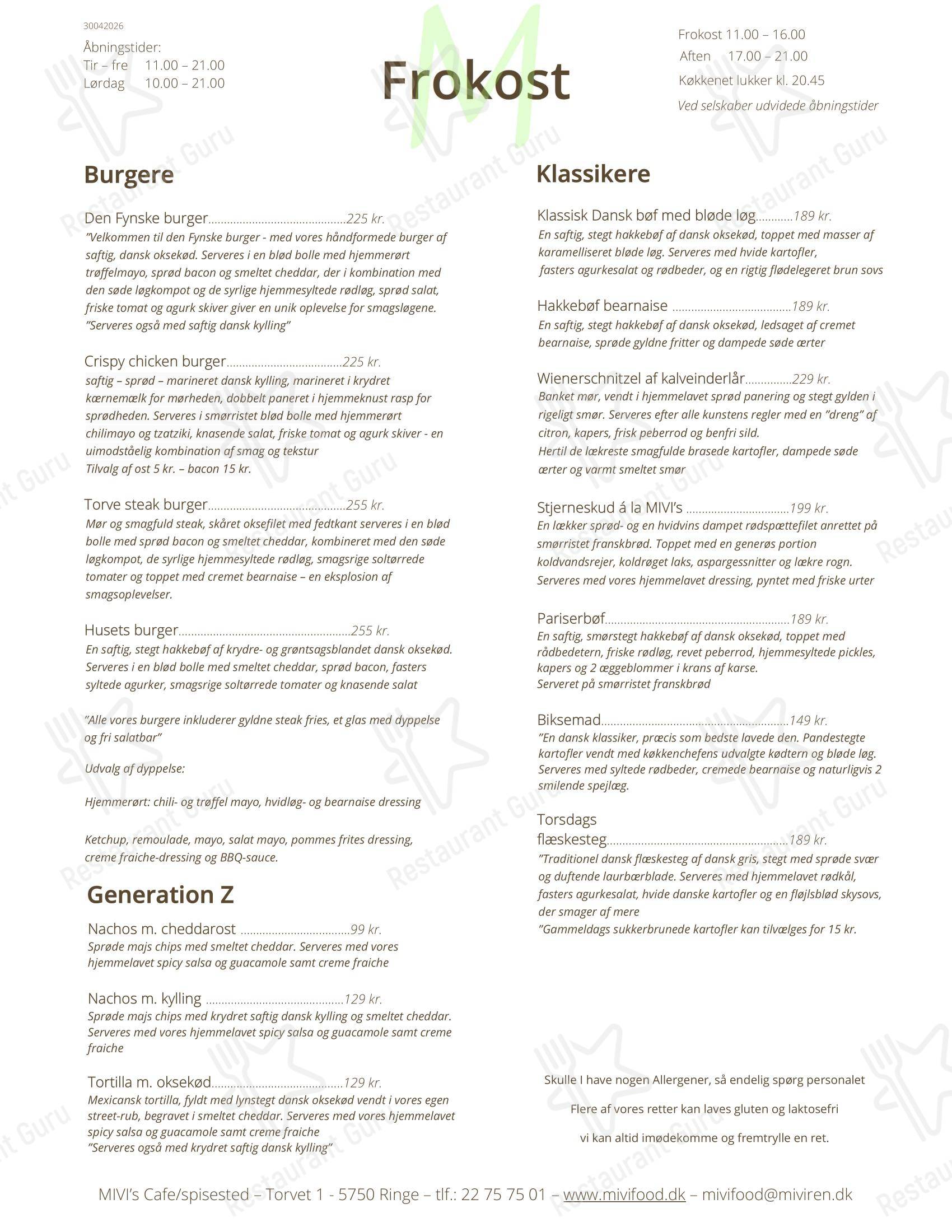MIVI's café & spisested в Ринге - Основное меню