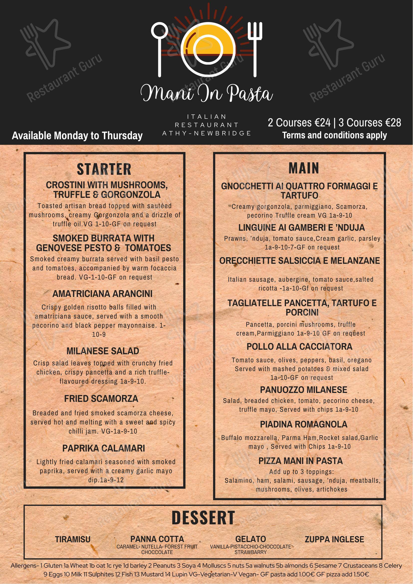 Mani In Pasta Authentic Italian Restaurant Athy в Атае - Меню напитков