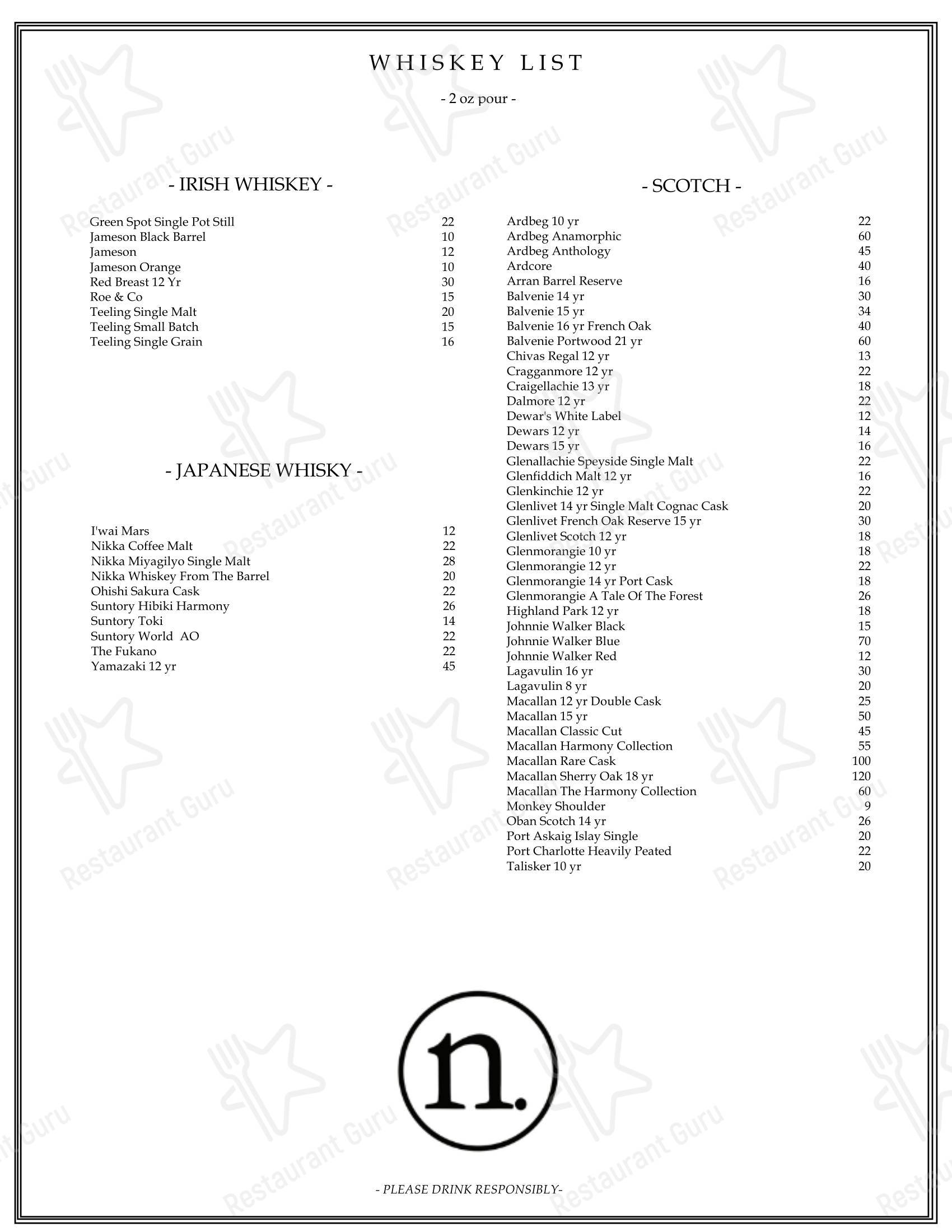 Меню ресторана Nosh