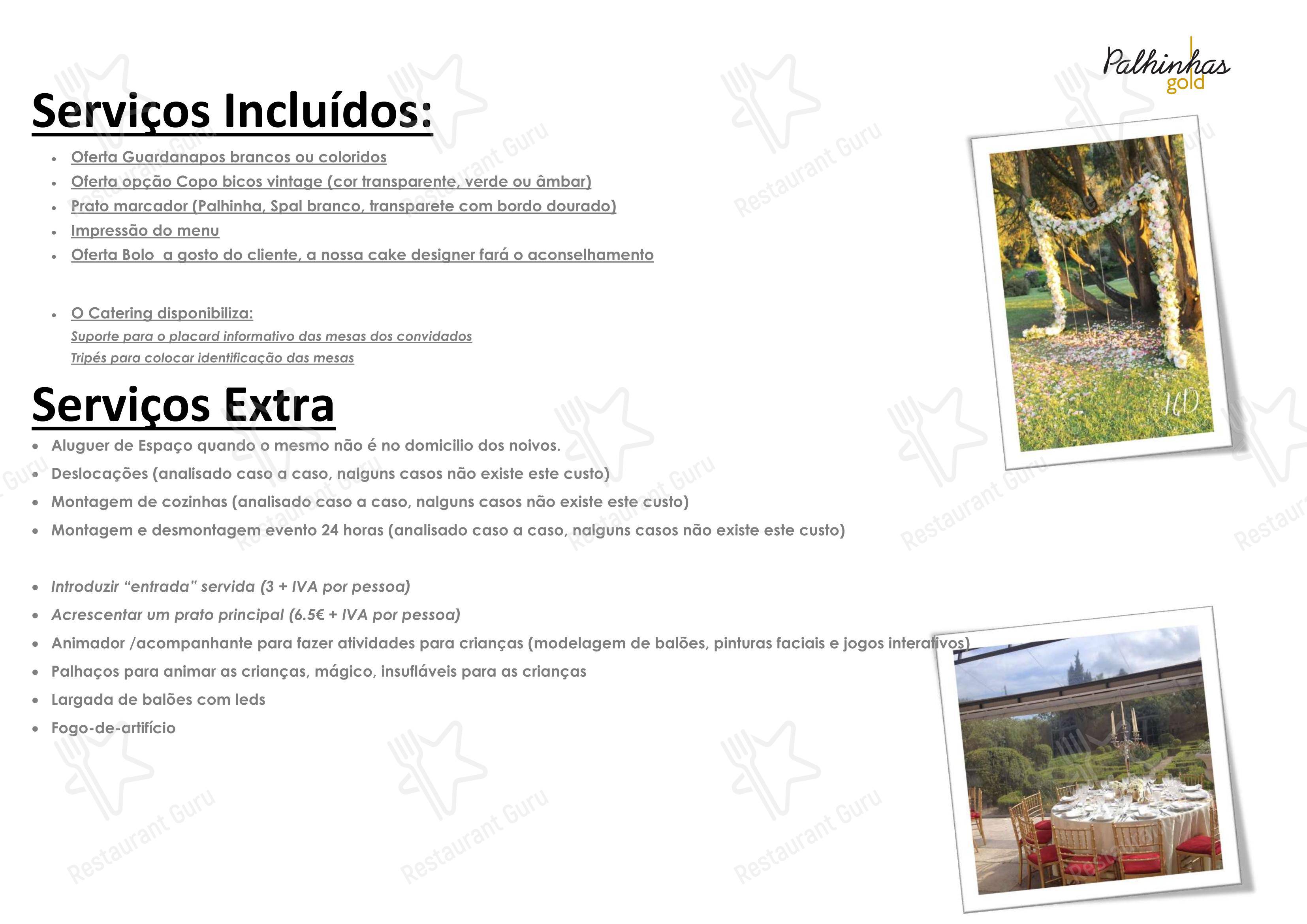 Catering Menu ресторана Palhinhas Gold