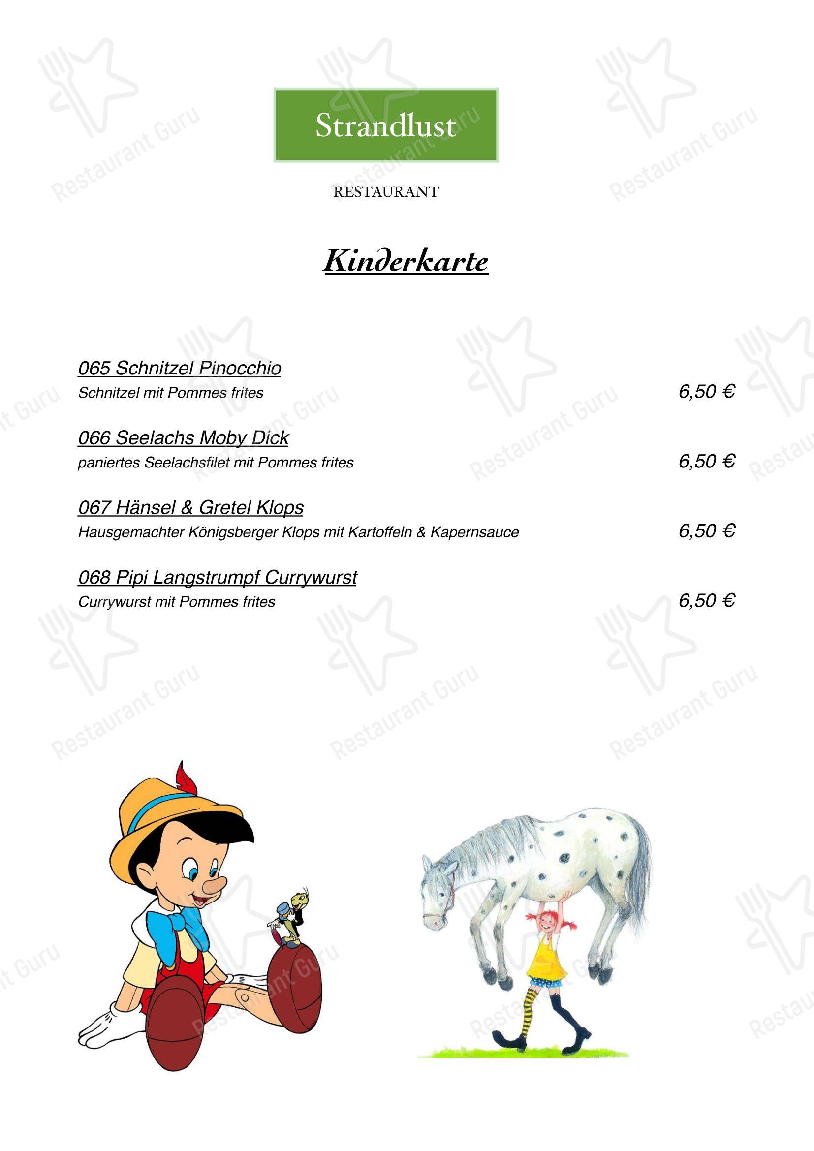 Меню ресторана Restaurant Strandlust в Берлине