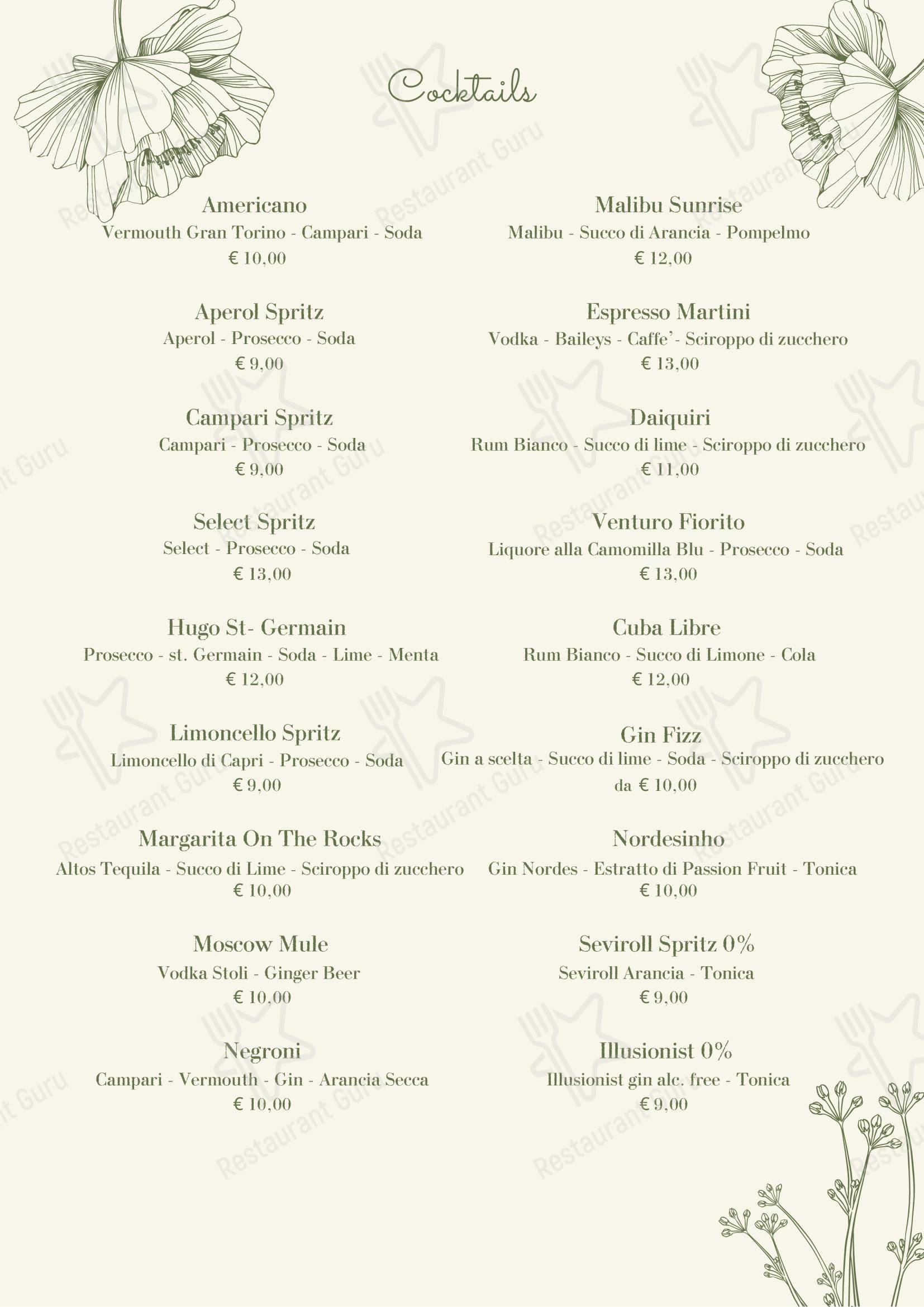 Меню ресторана Ristorante Fiorito - Основное меню