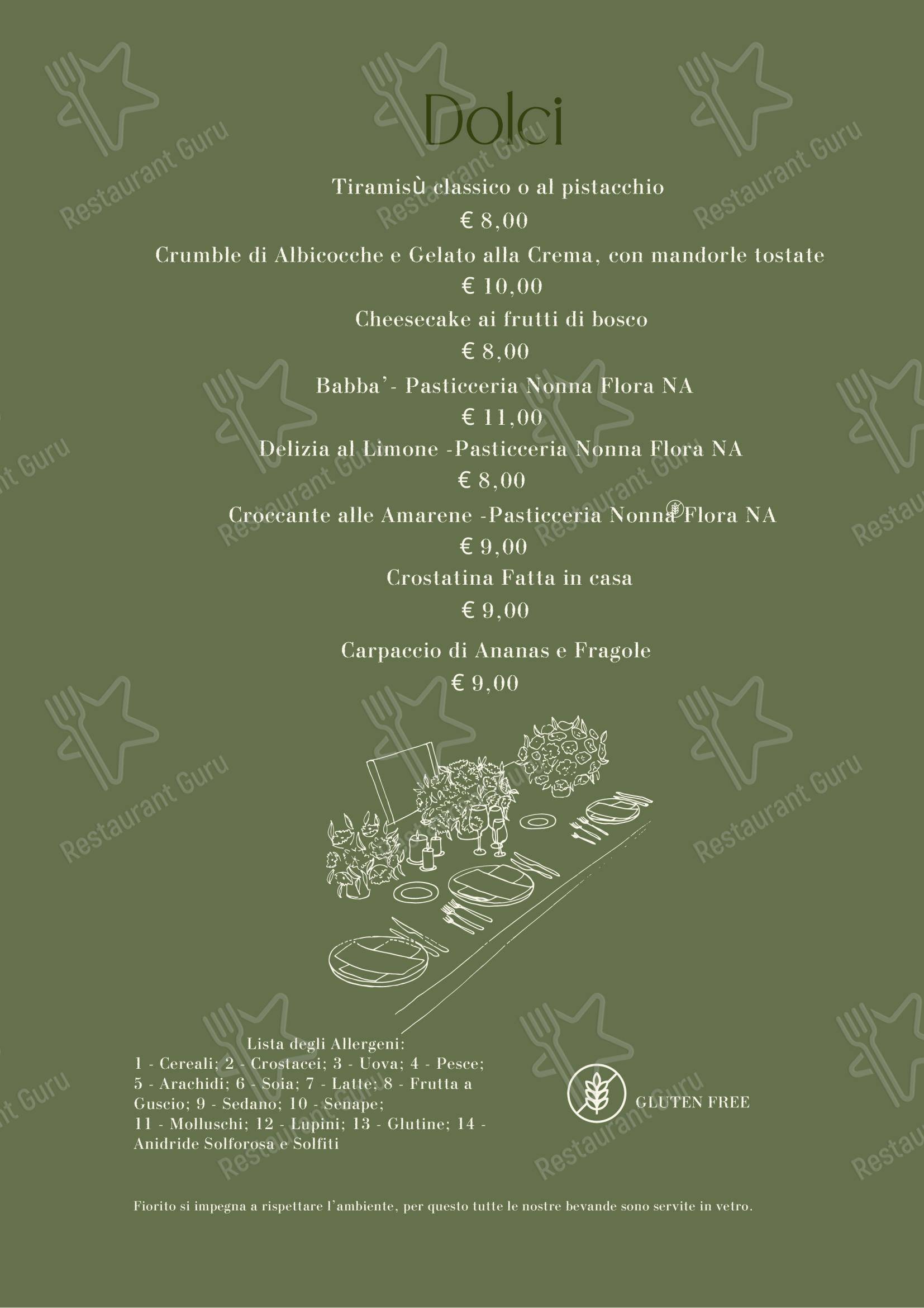 菜单 ресторана Ristorante Fiorito в Риме