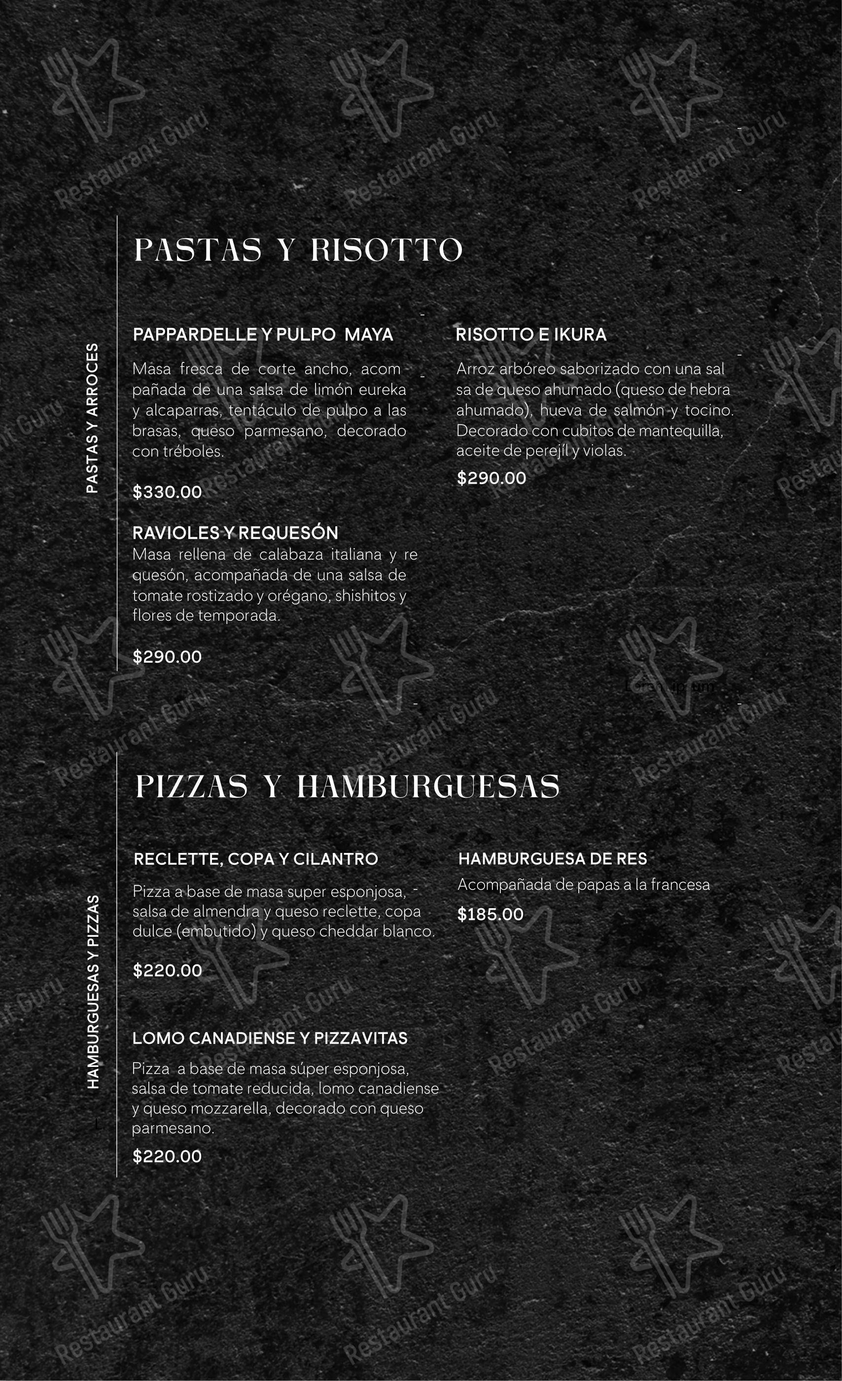 Основное меню ресторана TOH Restaurante в Мериде
