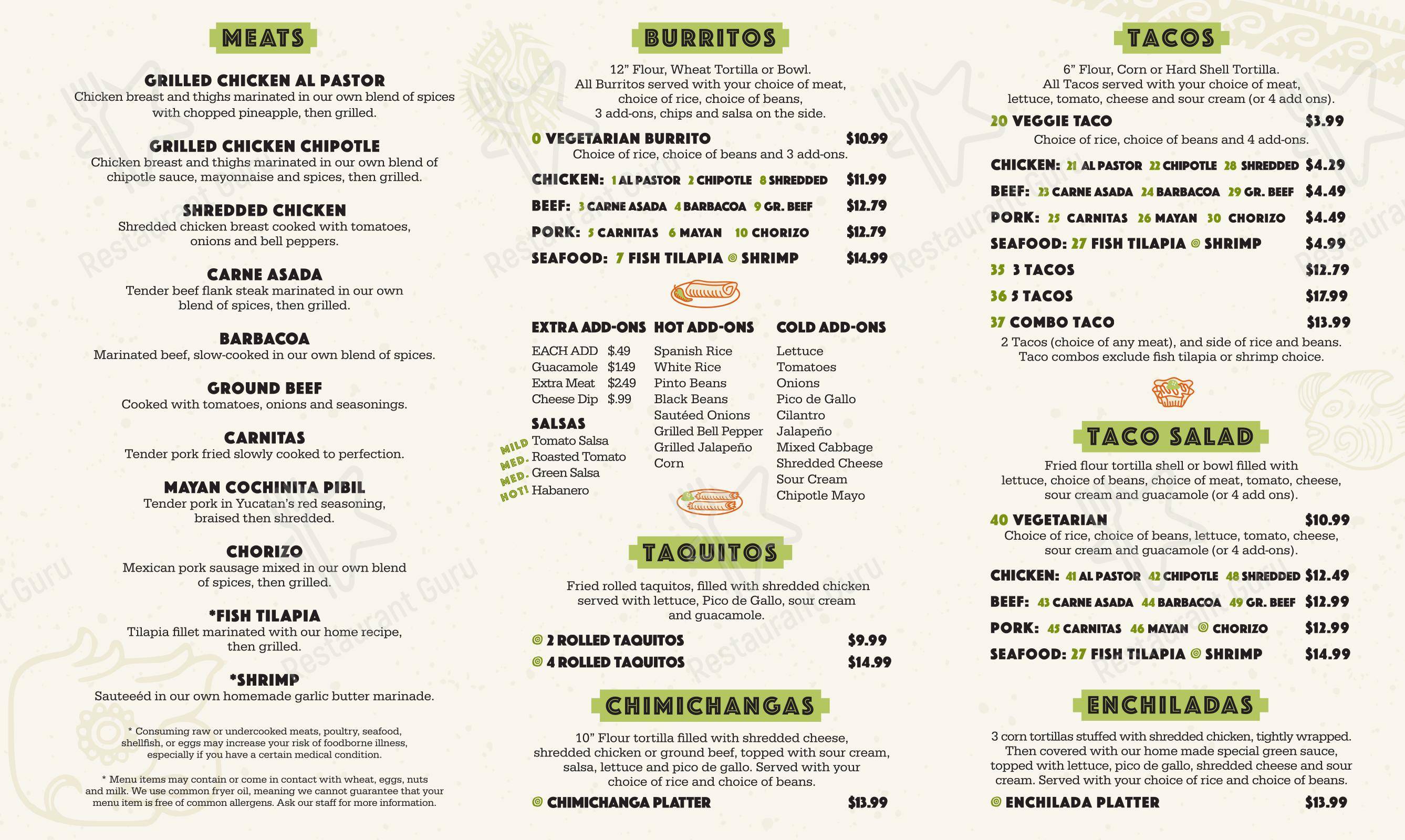 Меню ресторана Taco Maya Mexican Grill Exton - Меню
