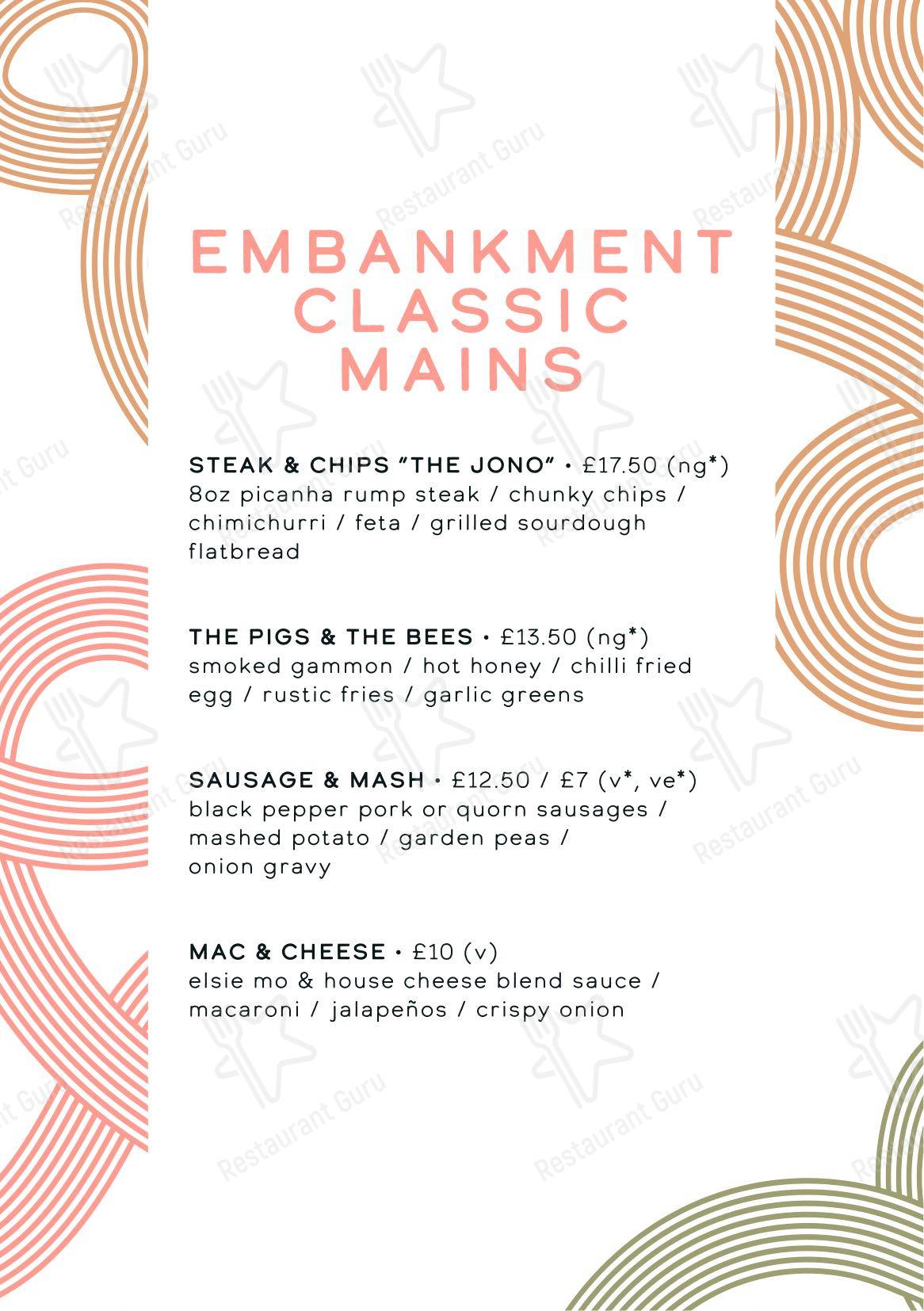 Меню паба и бара The Embankment - 菜单